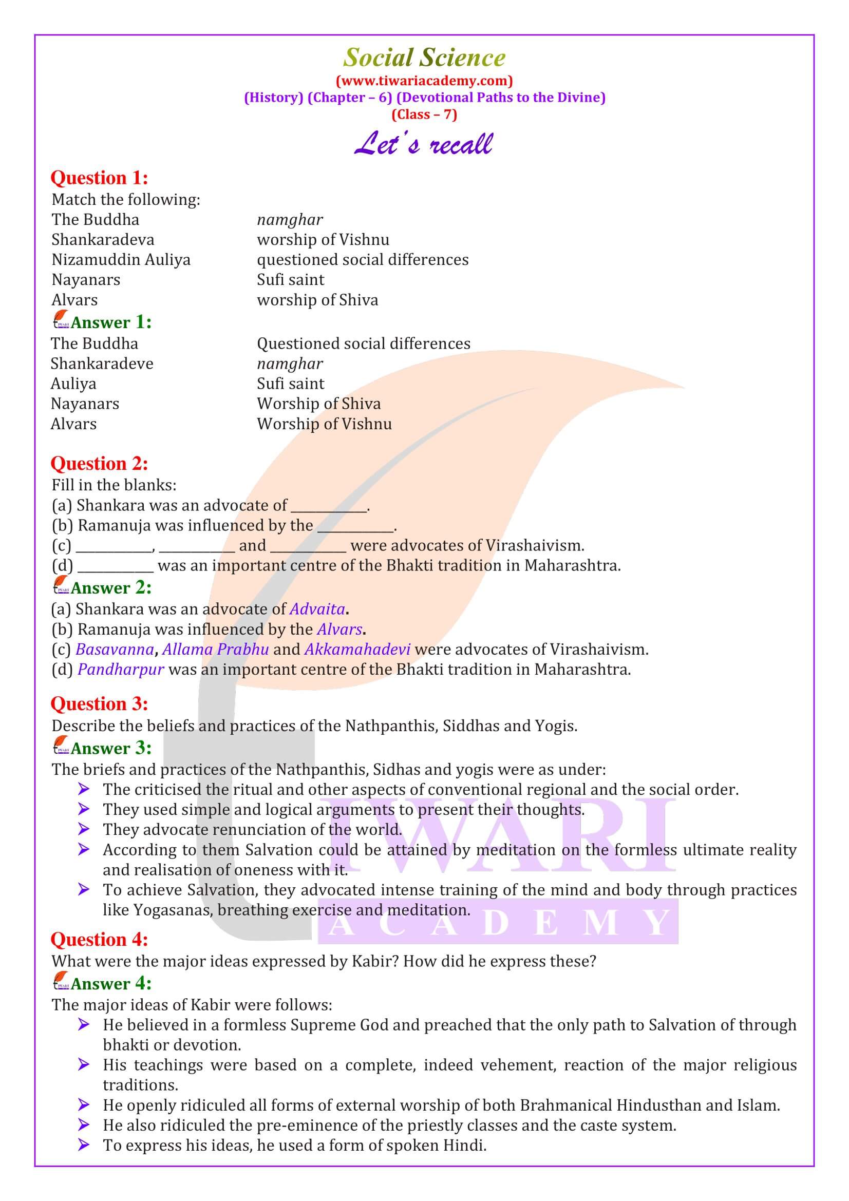 NCERT Solutions for Class 7 Social Science History Chapter 6