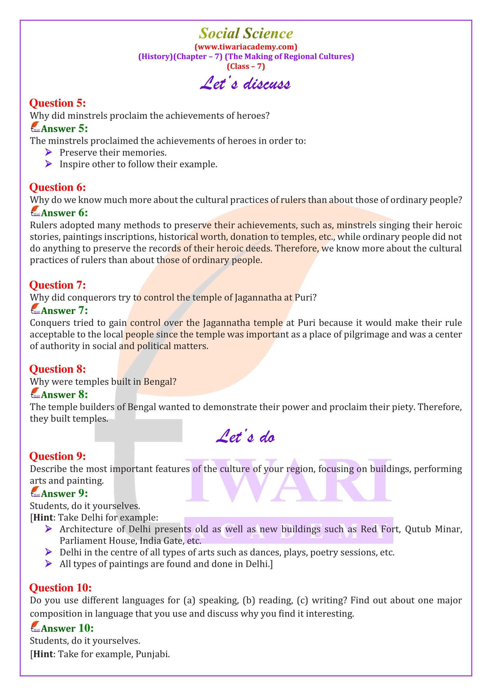 NCERT Solutions for Class 7 History Chapter 7