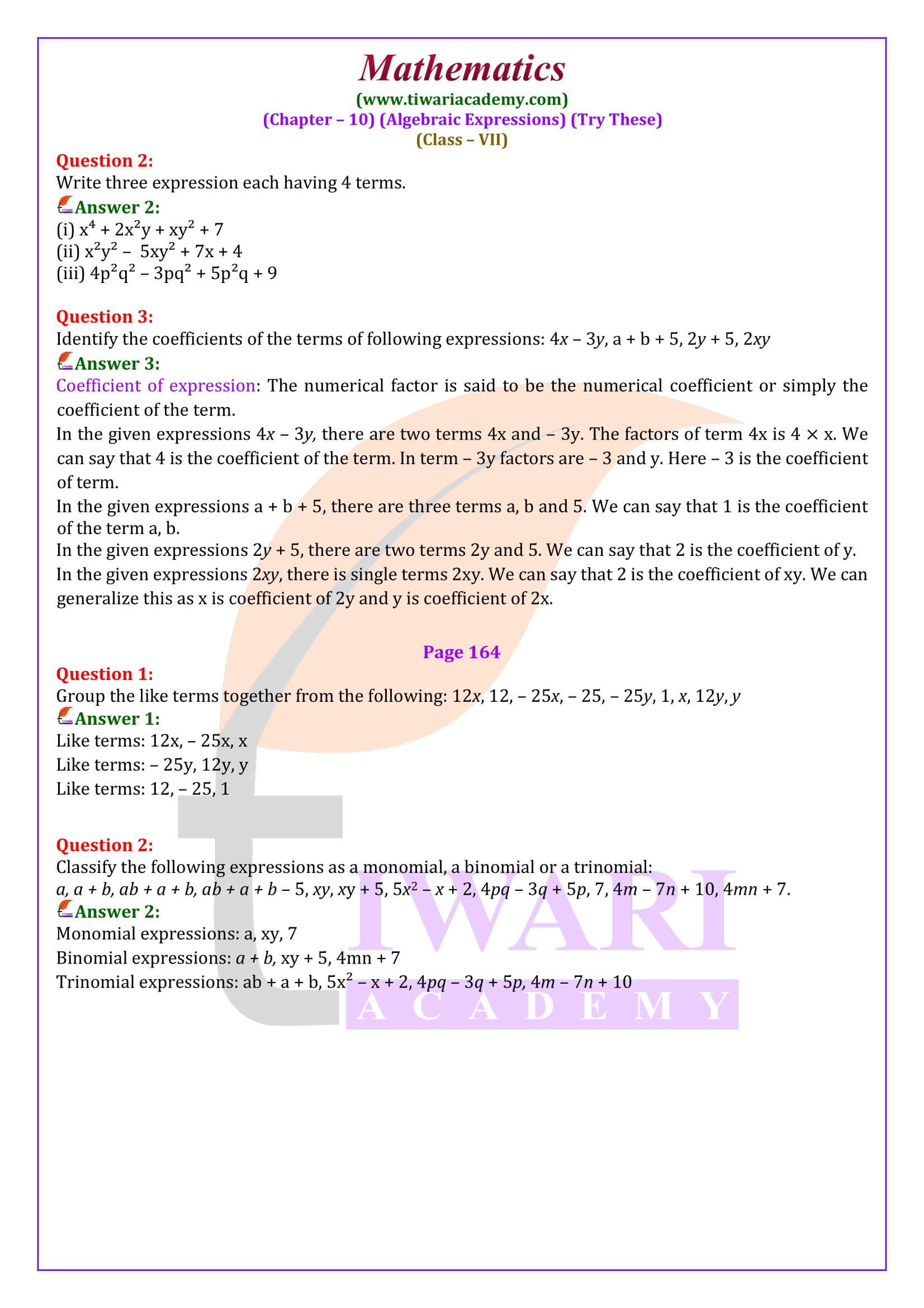 Class 7 Maths Chapter 10 Try These Answers