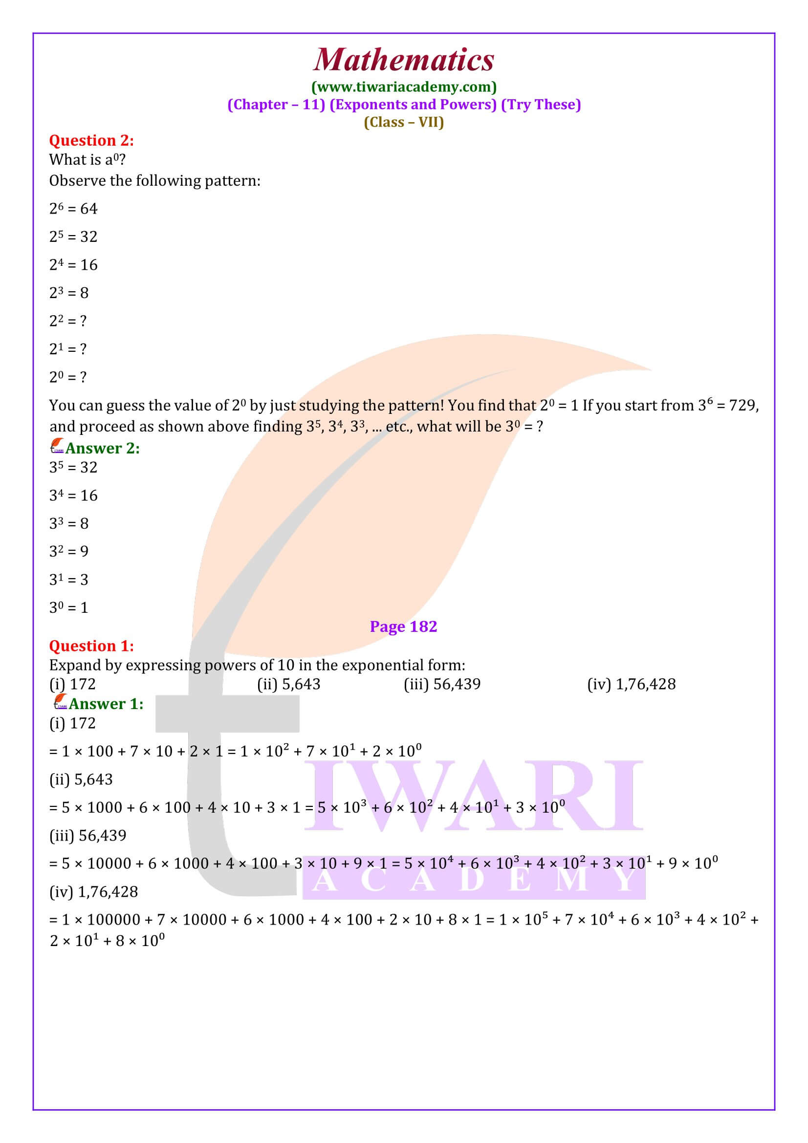 Solutions of Class 7 Maths Chapter 11 Try These