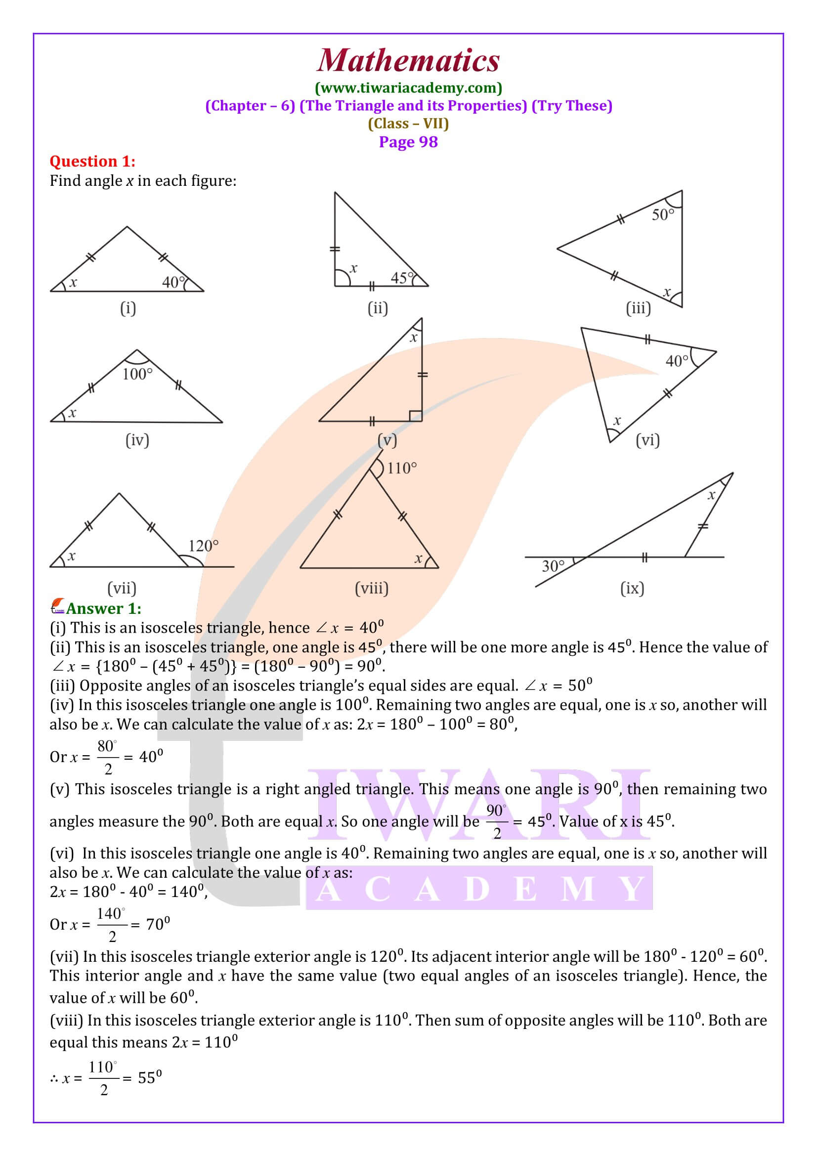 Class 7 Maths Chapter 6 Try These Answers