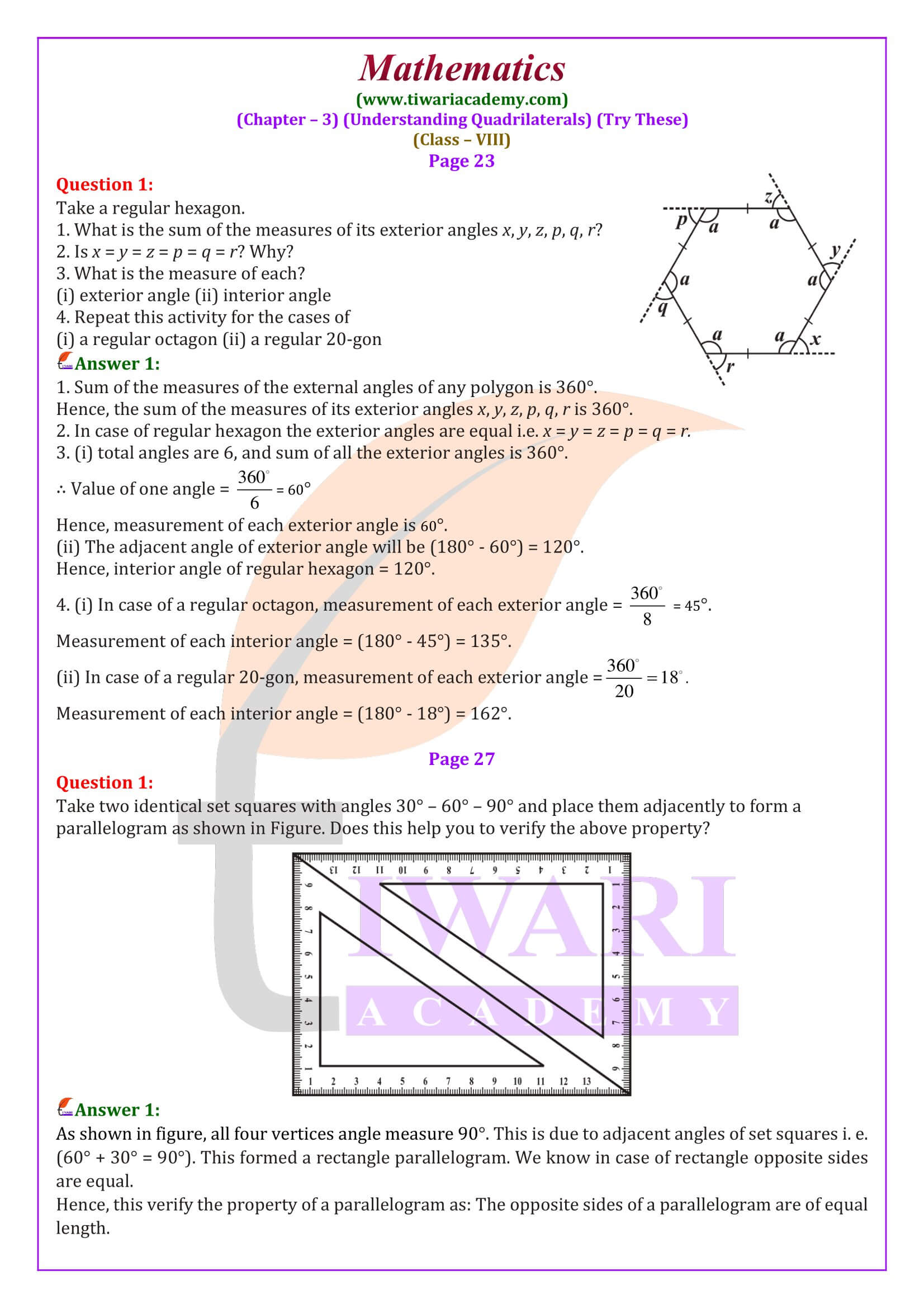 Class 8 Maths Chapter 3 Understanding Quadrilaterals