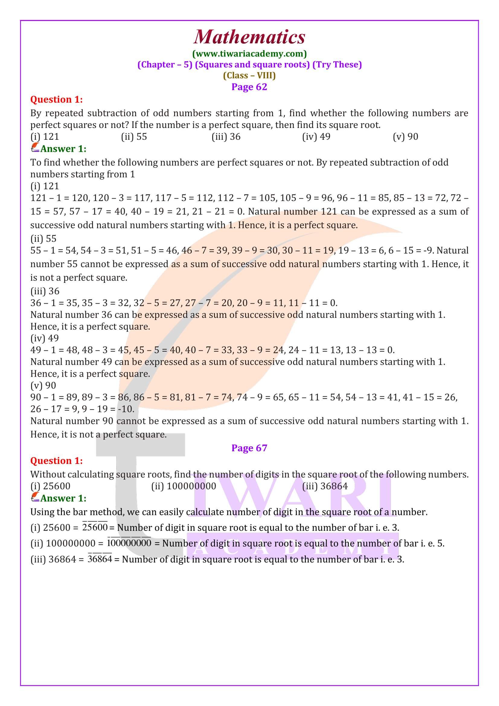 Try These of Class 8 Maths Chapter 5