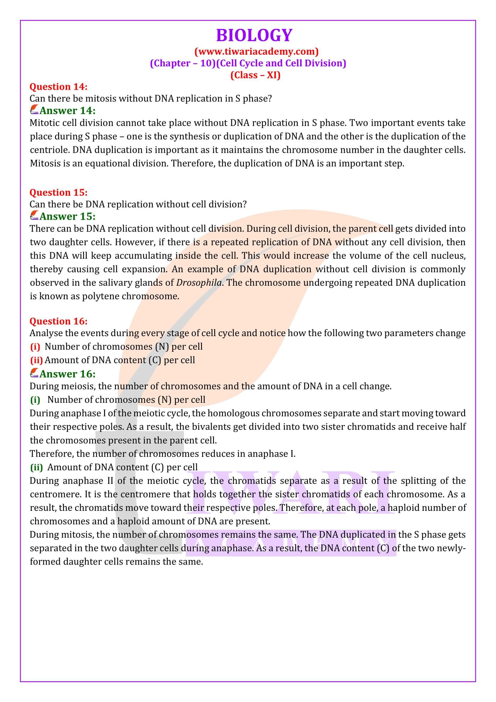 Class 11 Biology Chapter 10 Solutions in English