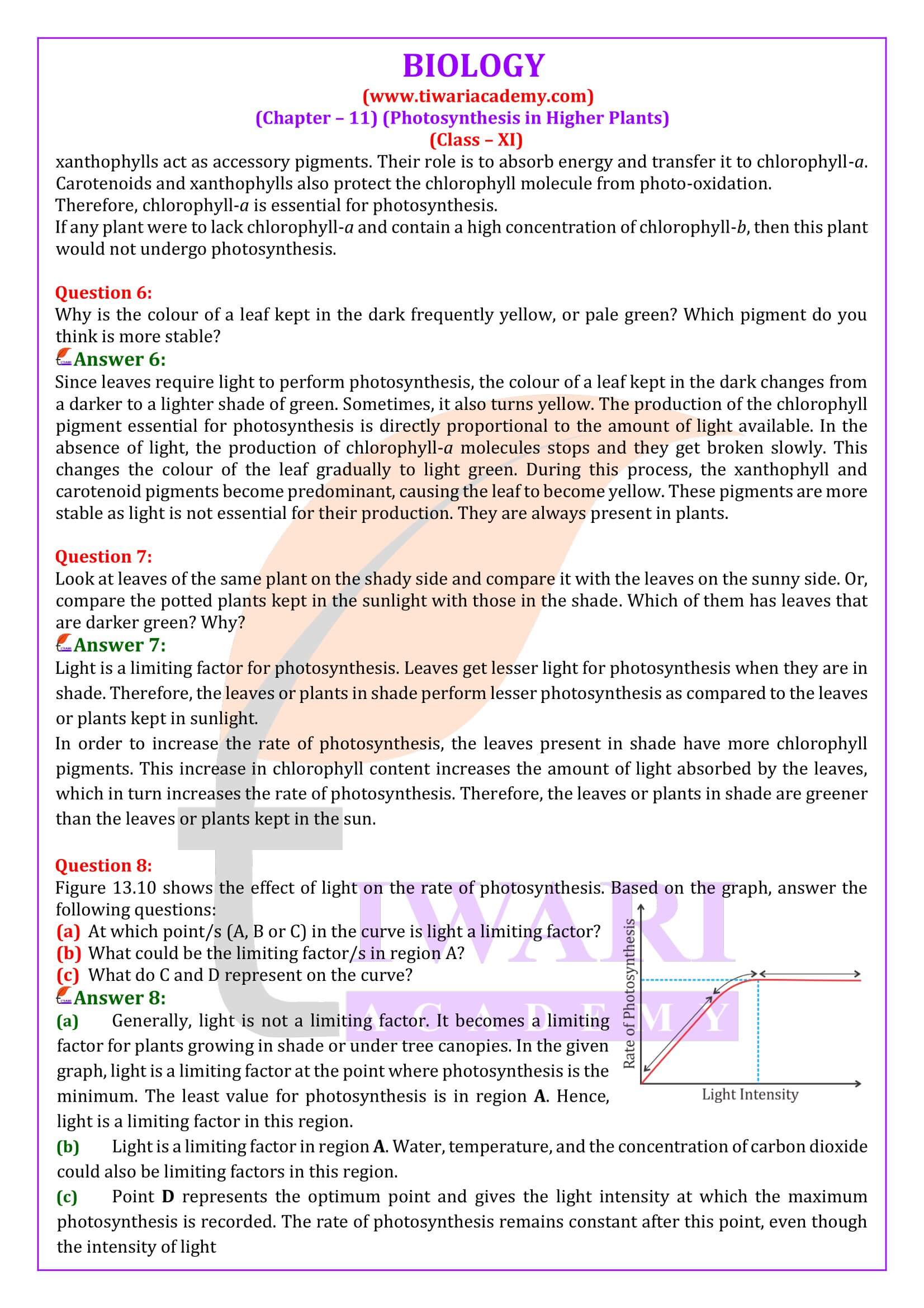 NCERT Solutions for Class 11 Biology Chapter 11 in English Medium