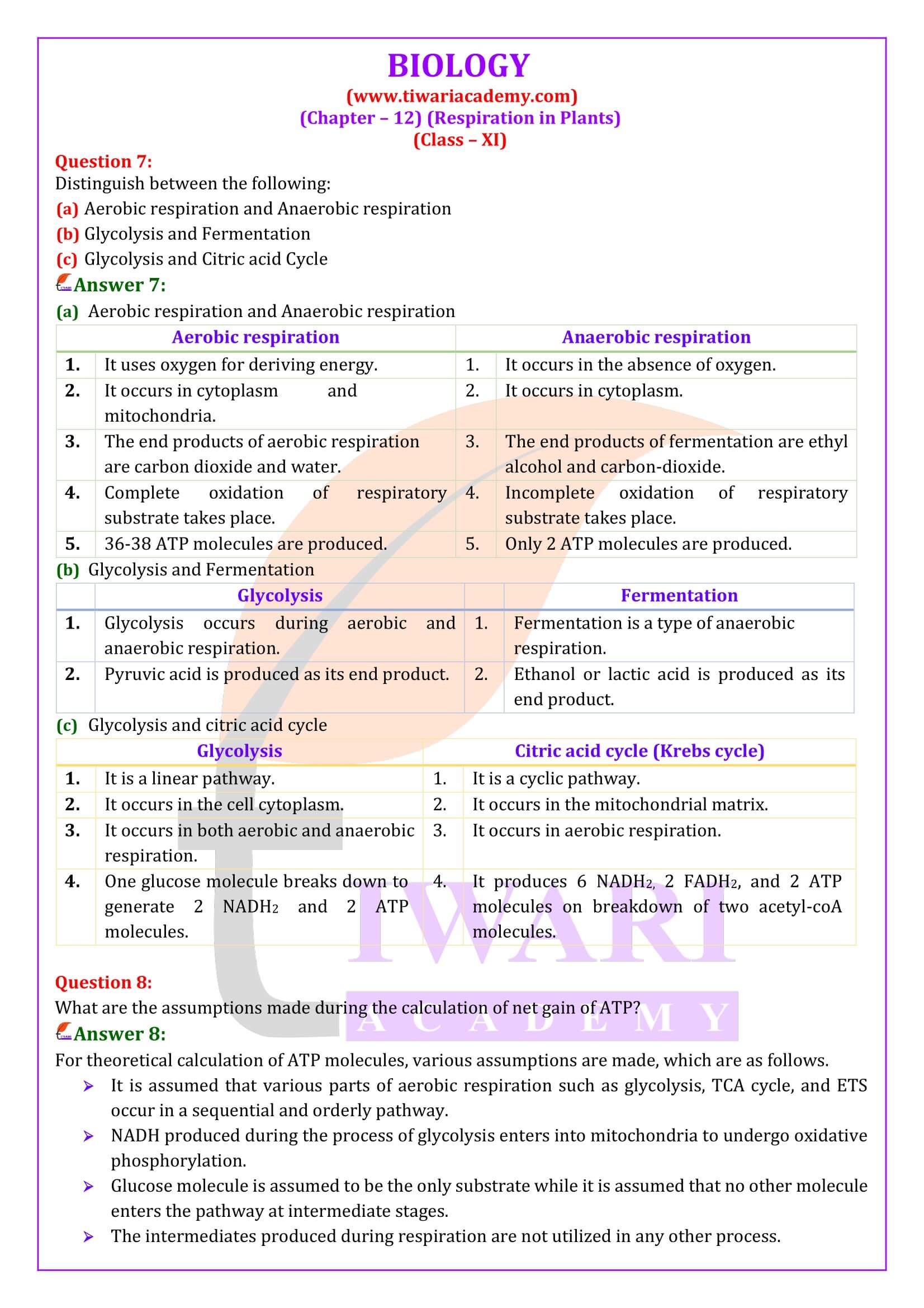 Class 11 Biology Chapter 12