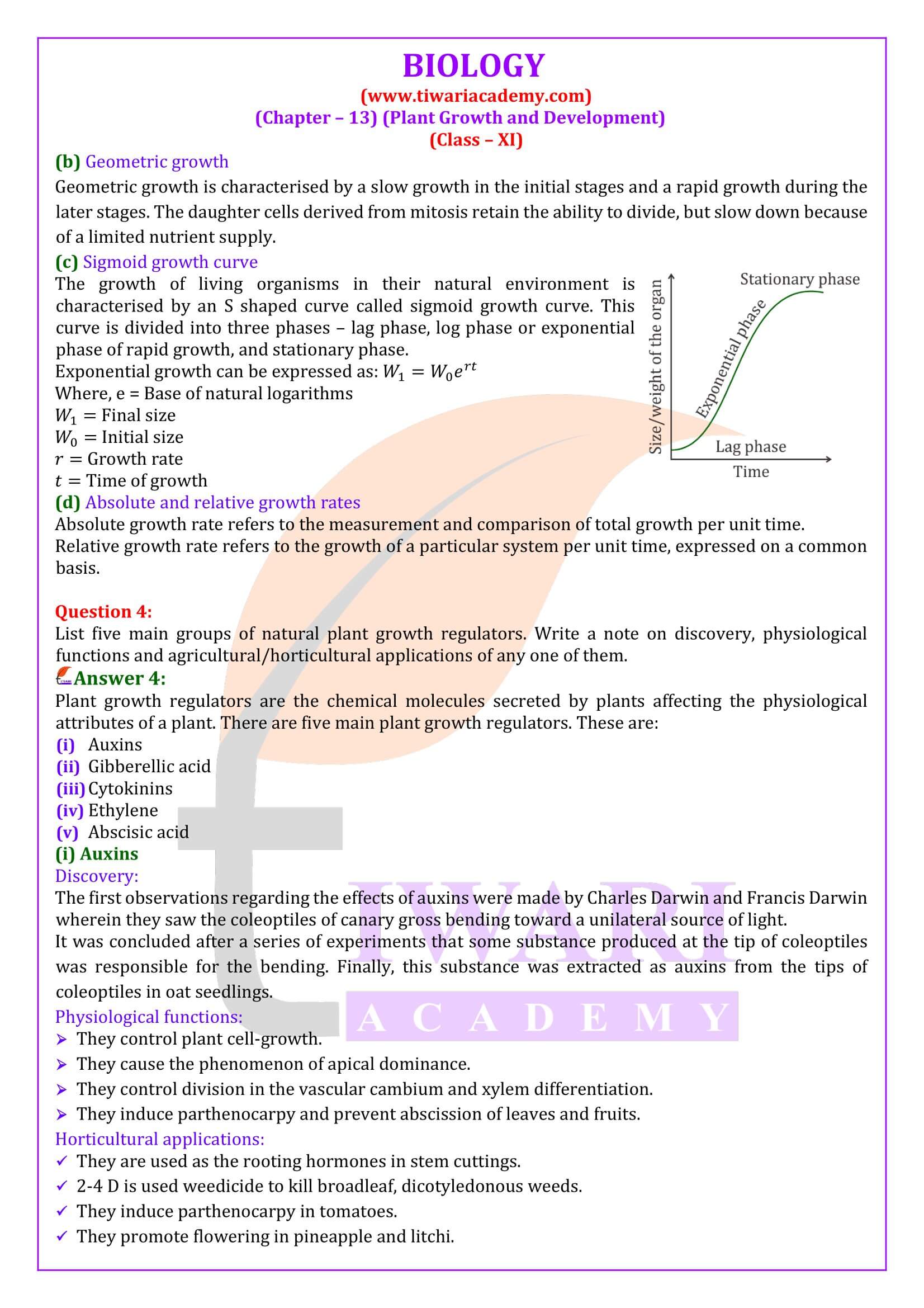 Class 11 Biology Chapter 13 Plant Growth and Development