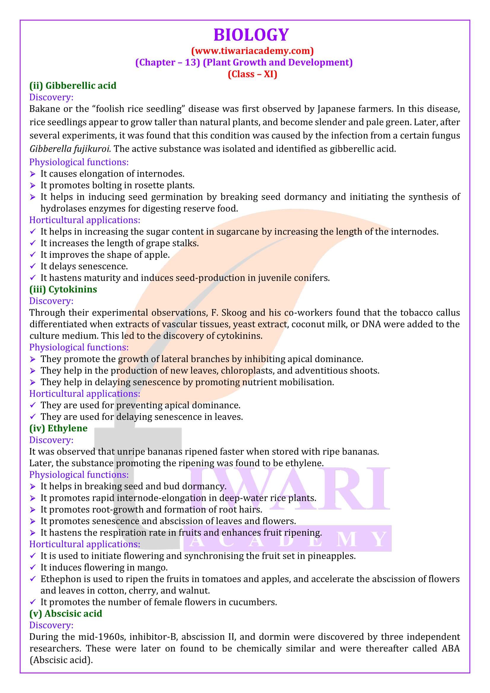 NCERT Solutions for Class 11 Biology Chapter 13 in English Medium