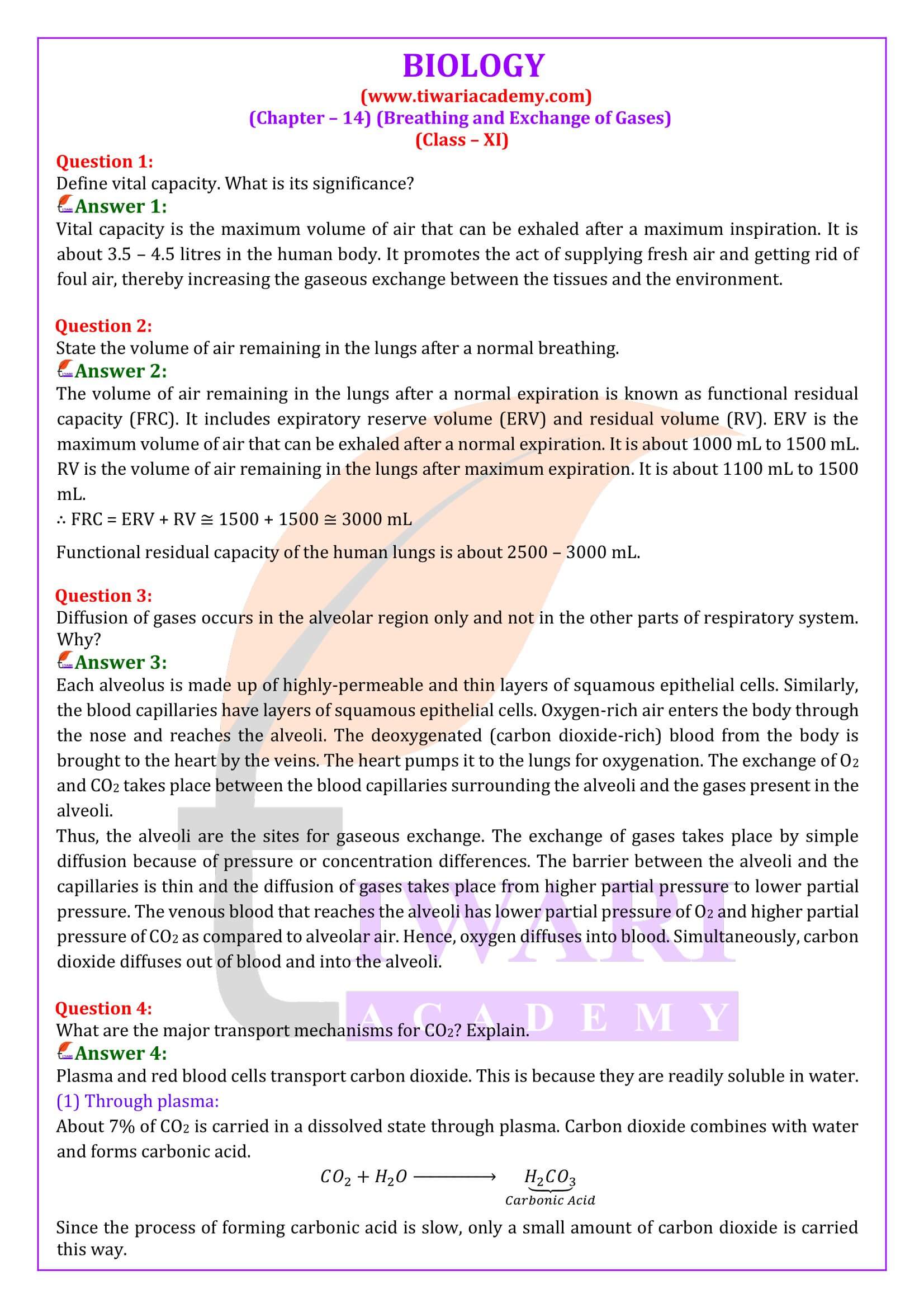 NCERT Solutions for Class 11 Biology Chapter 14