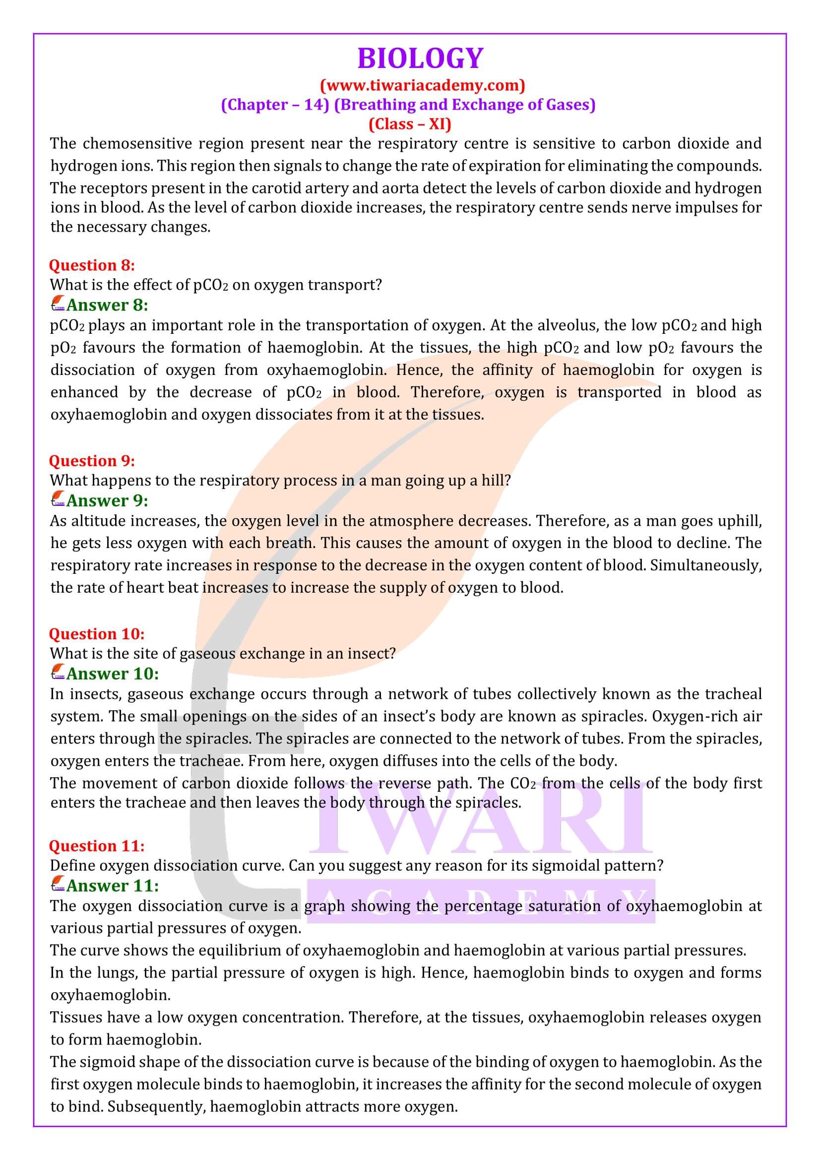 NCERT Solutions for Class 11 Biology Chapter 14 in English Medium