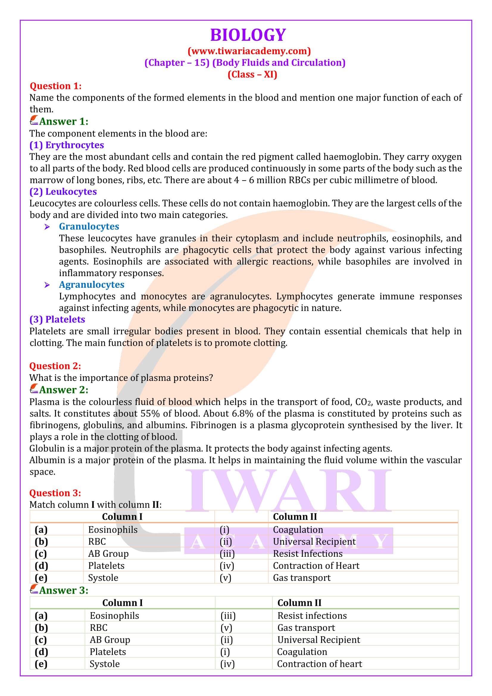 NCERT Solutions for Class 11 Biology Chapter 15