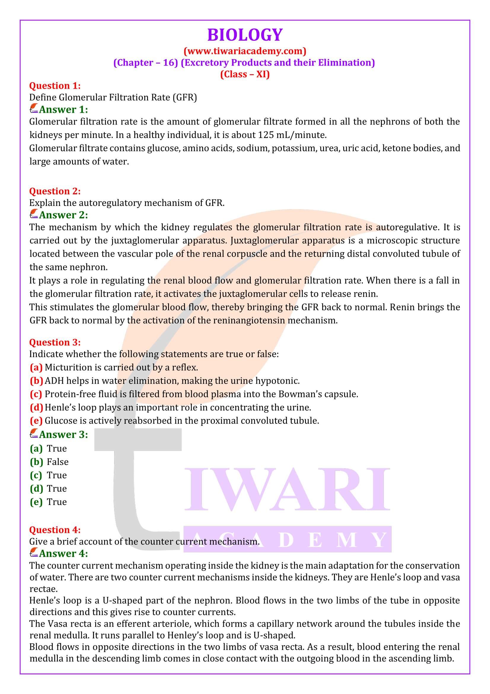 NCERT Solutions for Class 11 Biology Chapter 16