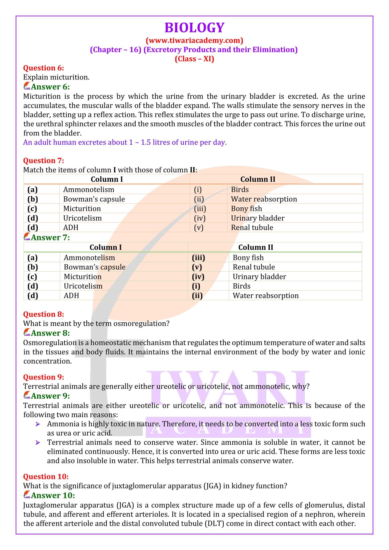 NCERT Solutions for Class 11 Biology Chapter 16 in English Medium