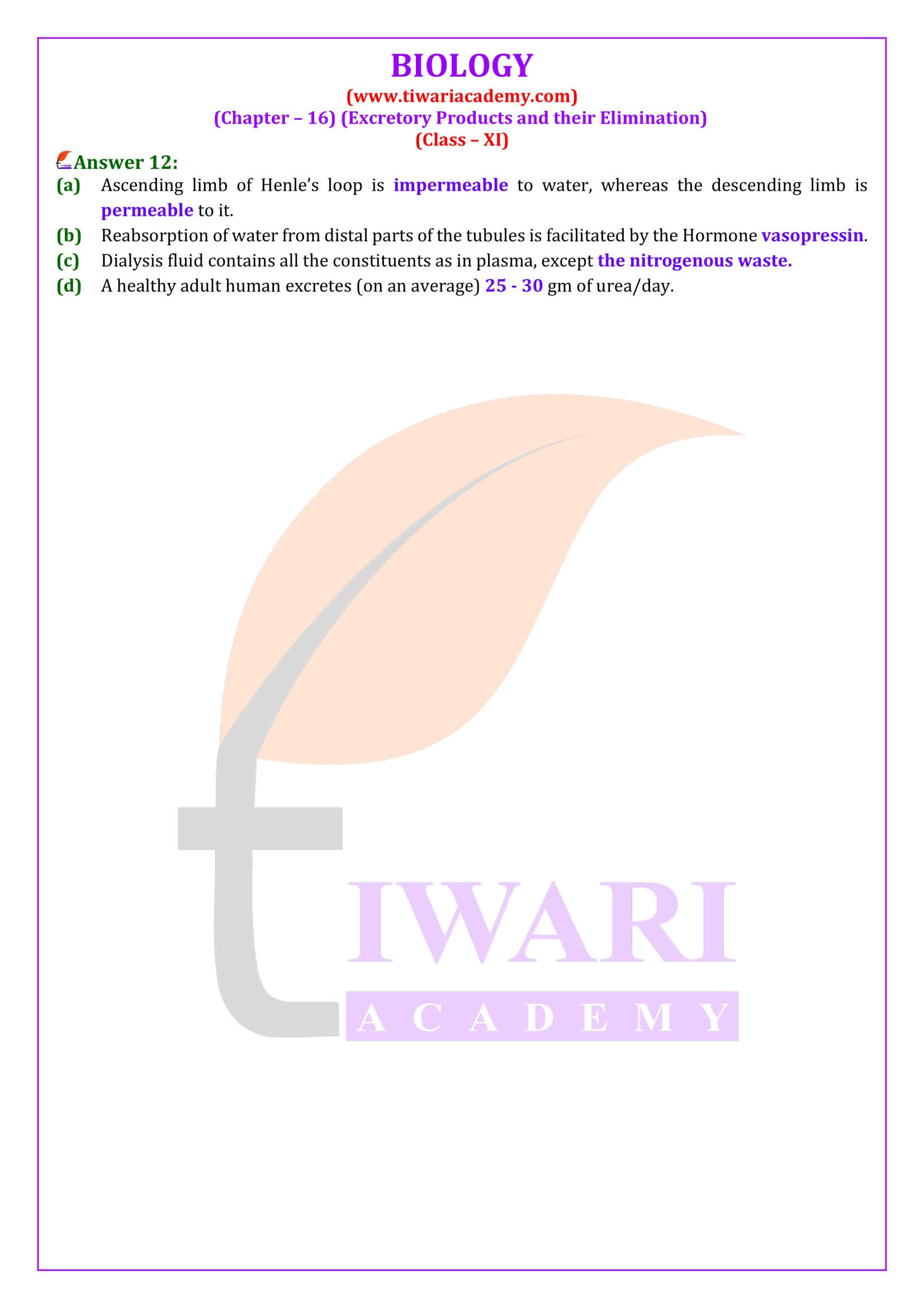 Class 11 Biology Chapter 16 Answers