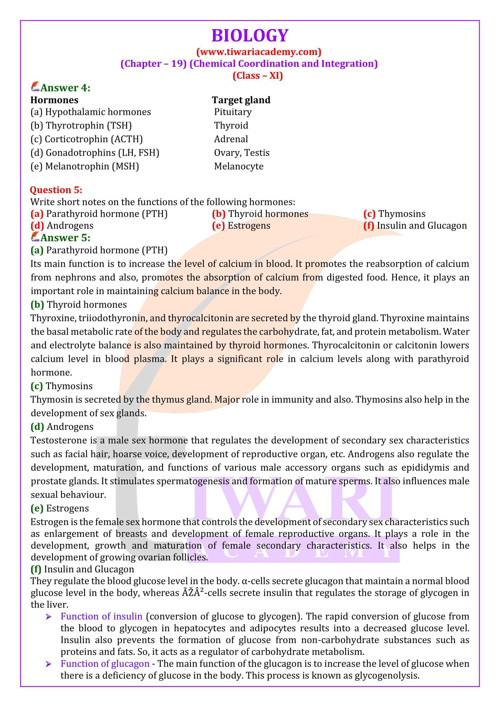 NCERT Solutions for Class 11 Biology Chapter 19 in English Medium