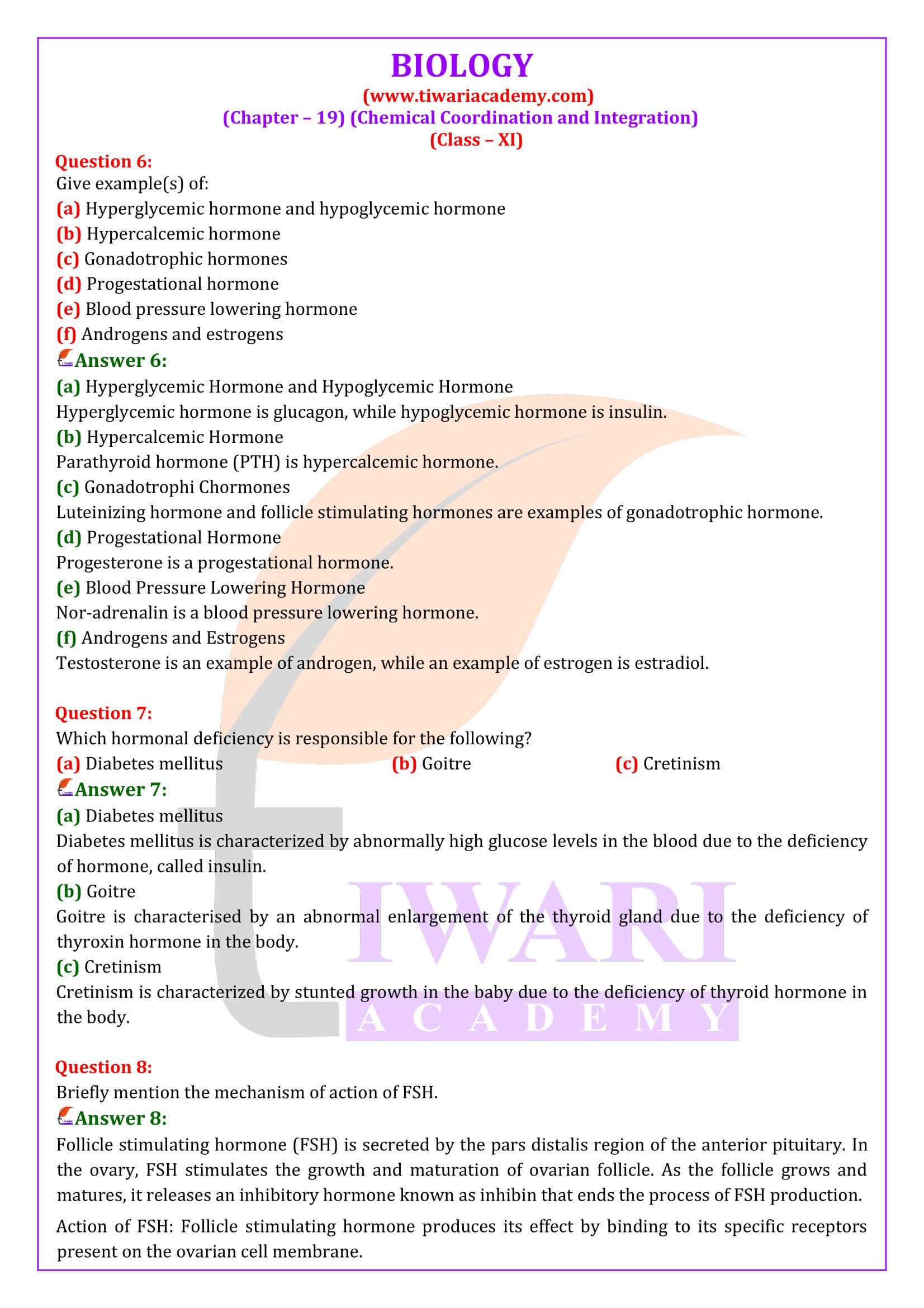 Class 11 Biology Chapter 19 Solutions