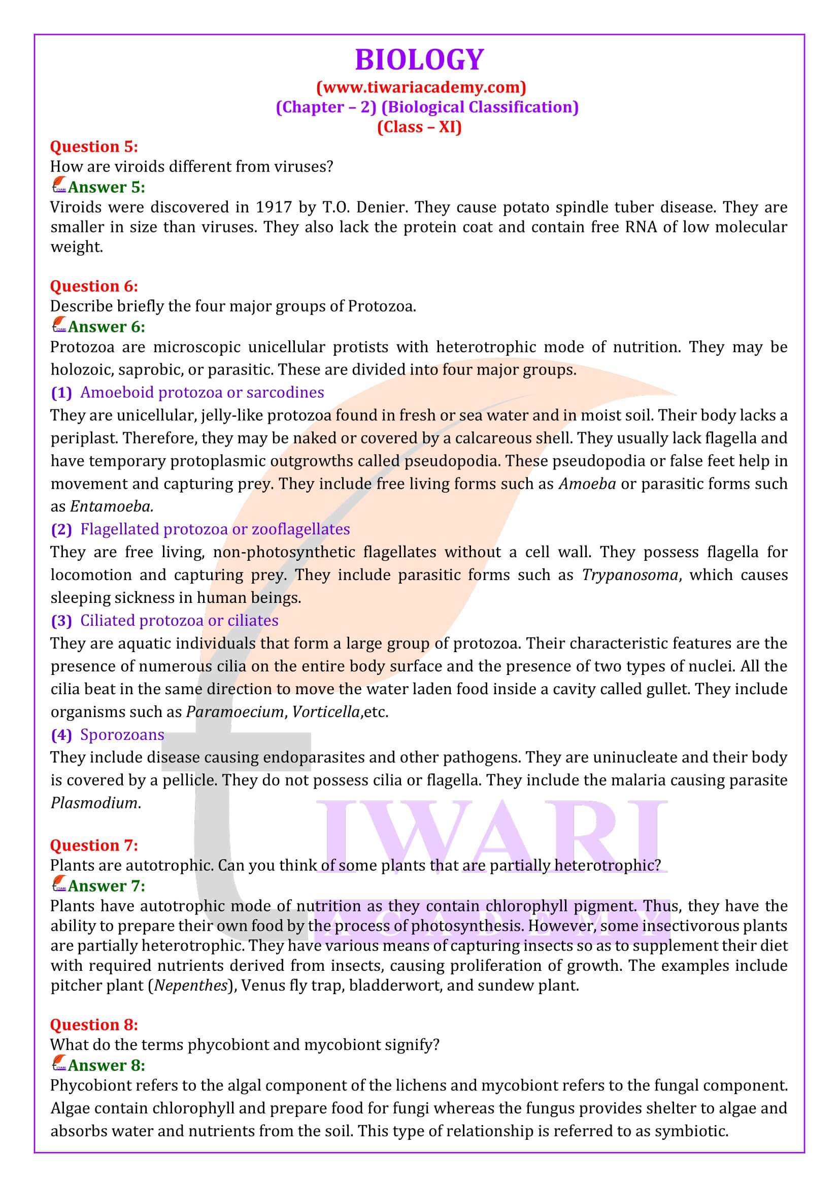 NCERT Solutions for Class 11 Biology Chapter 2