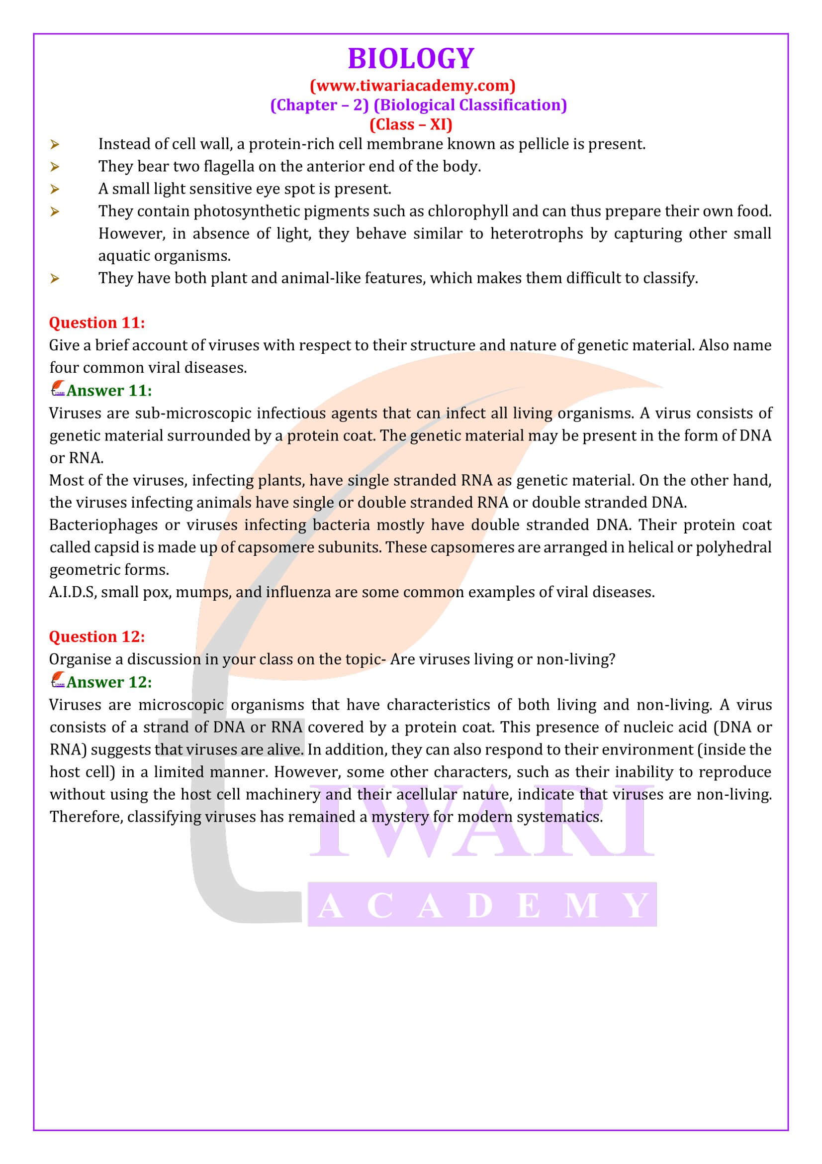 NCERT Solutions for Class 11 Biology Chapter 2 Answers