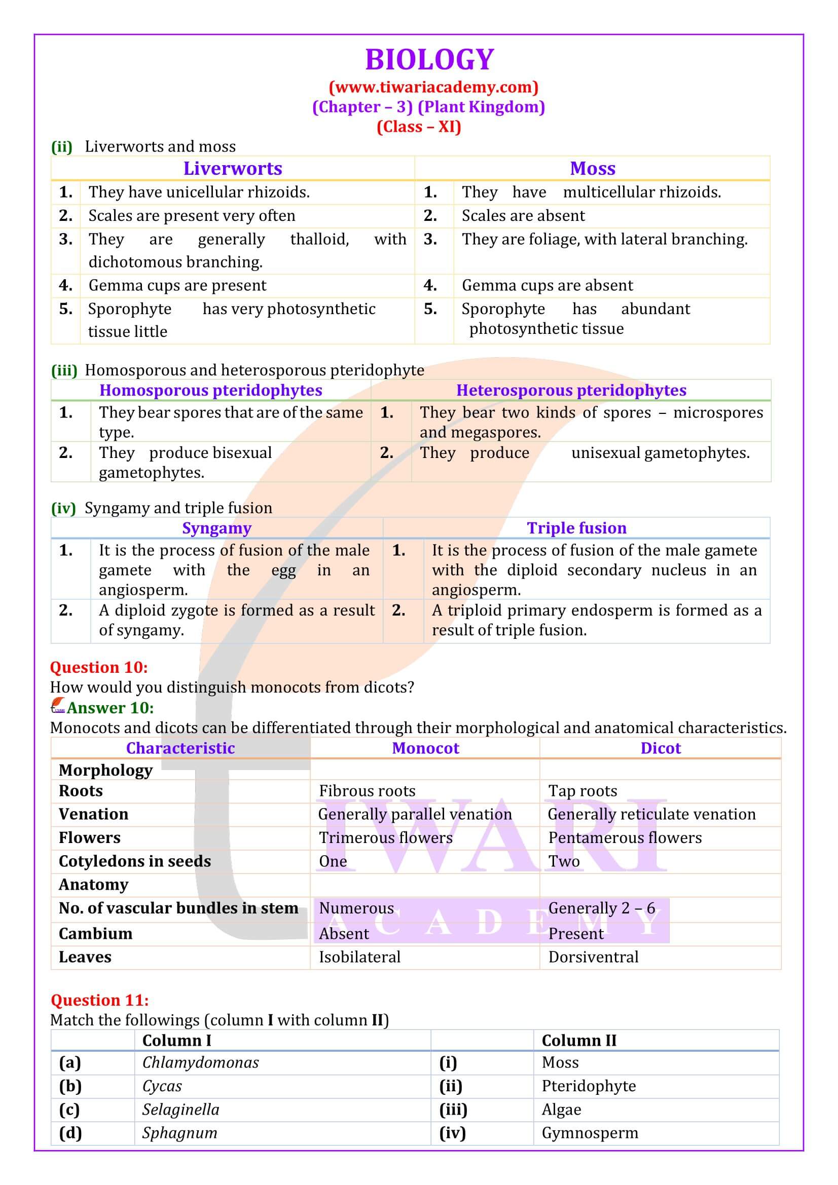 Class 11 Biology Chapter 3 Question Answers