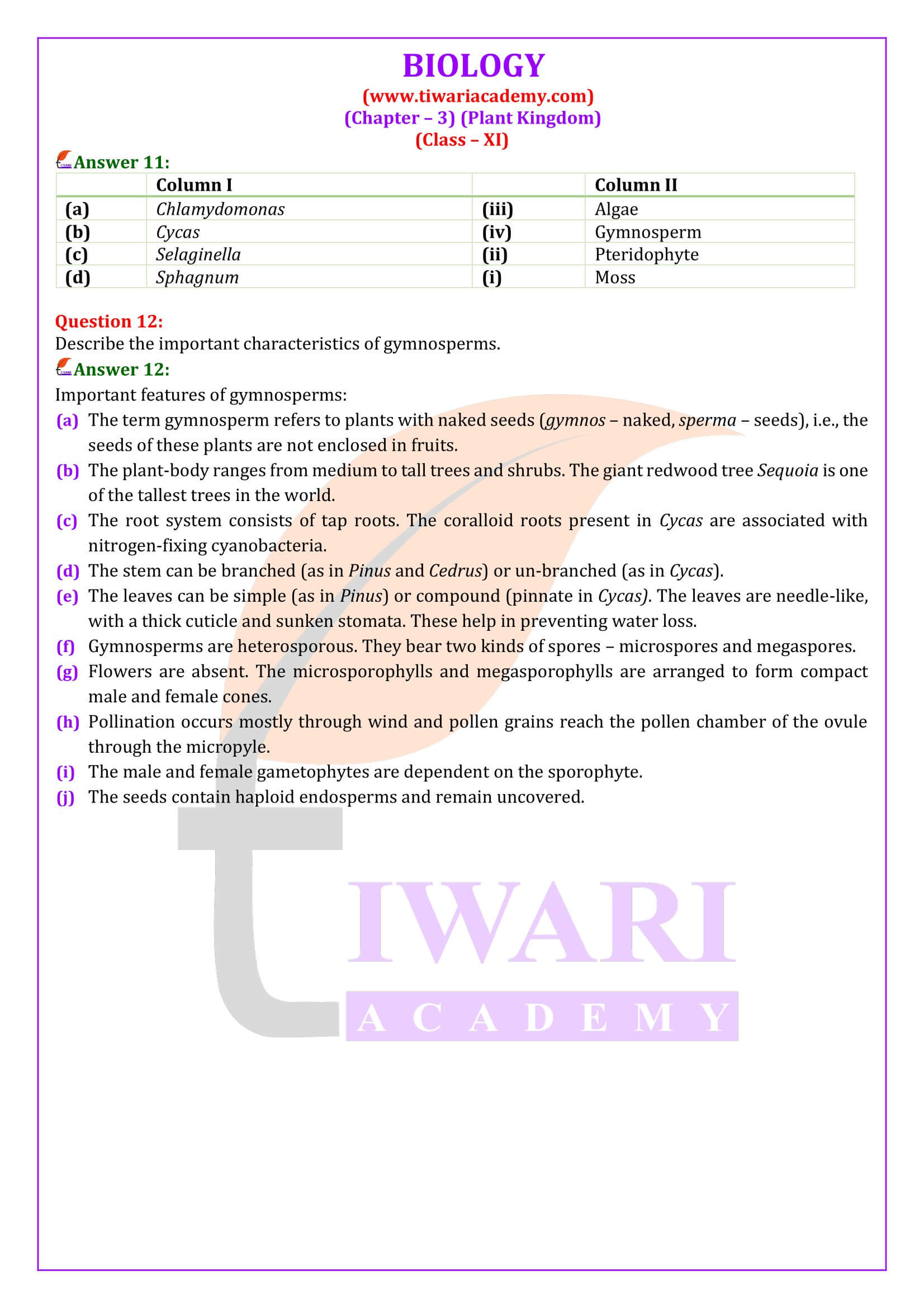 Class 11 Biology Chapter 3 Exercises