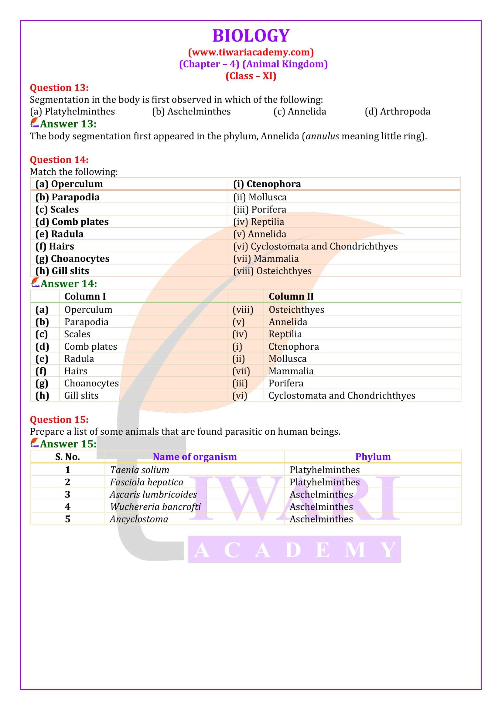 Class 11 Biology Chapter 4 Question Answers