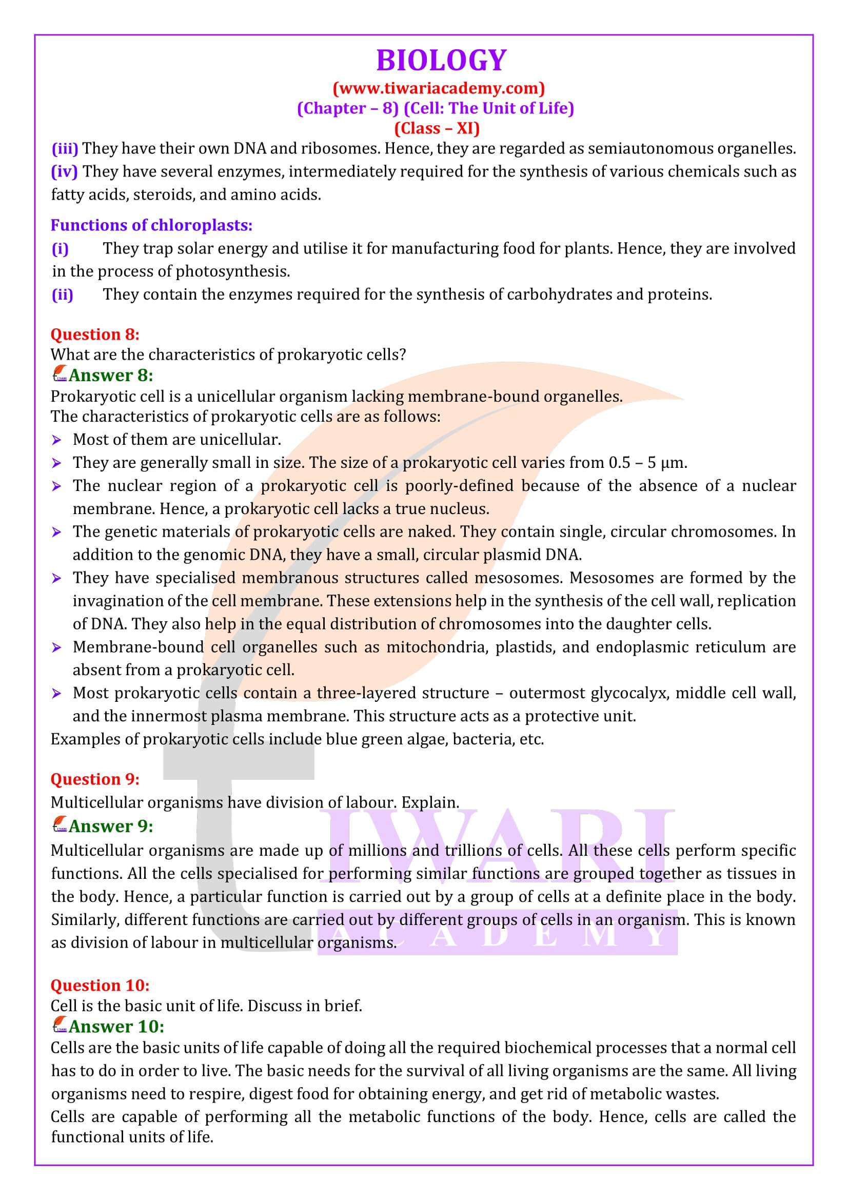 Class 11 Biology Chapter 8 Solutions