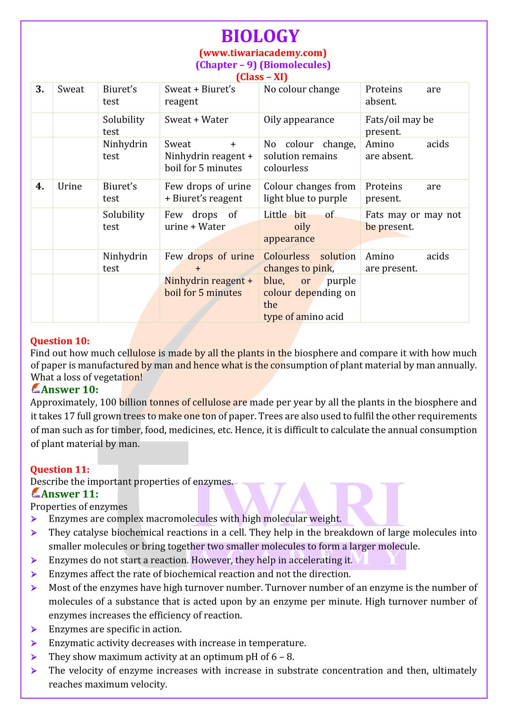 Class 11 Biology Chapter 9 Exercises Solution