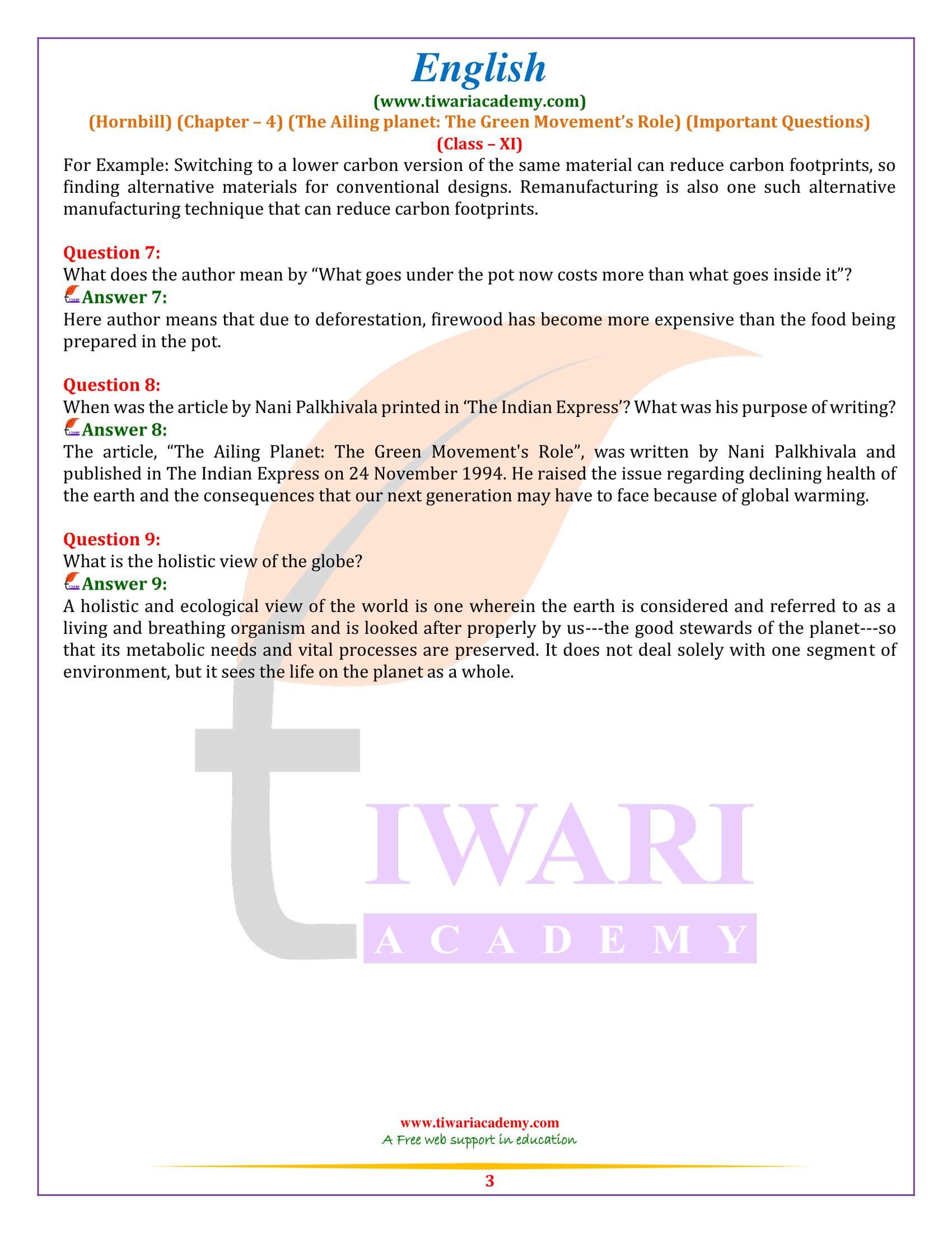 Class 11 English Hornbill Chapter 4 Practice Questions