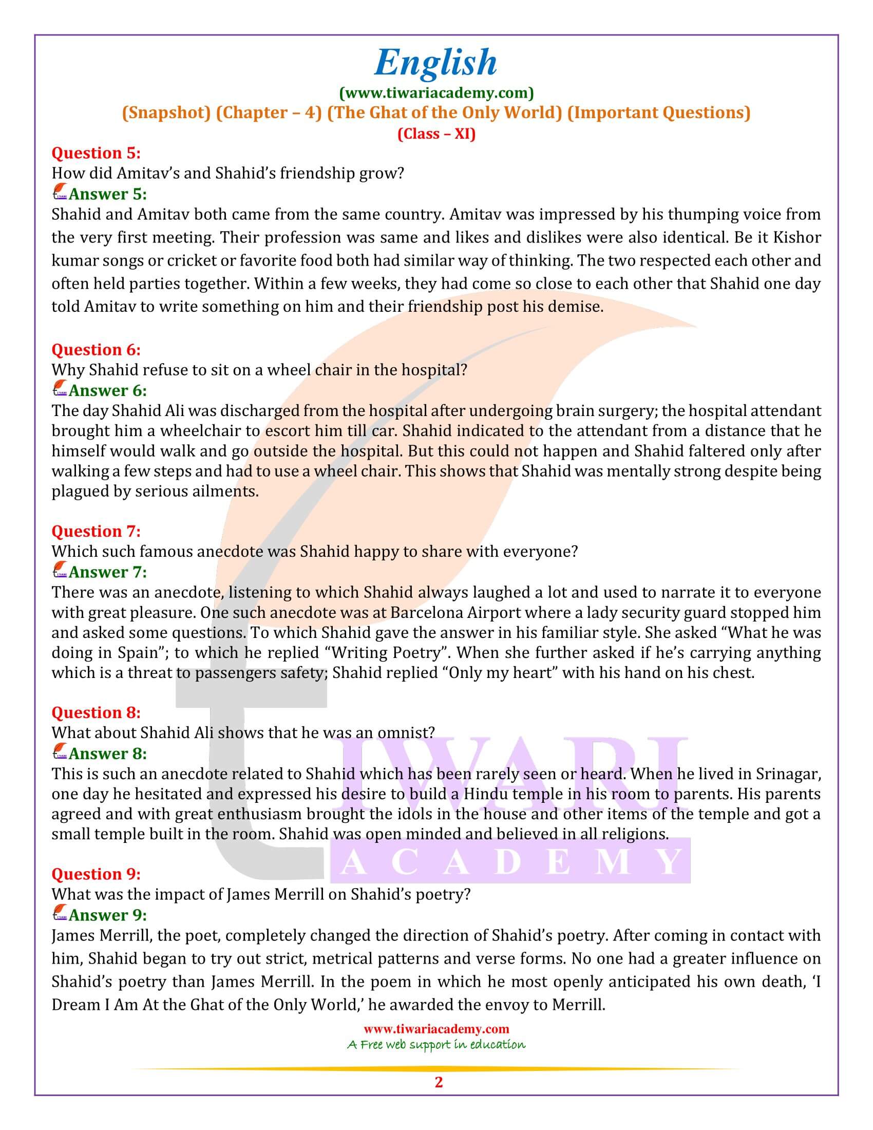Class 11 English Snapshots Chapter 4 Extra Questions