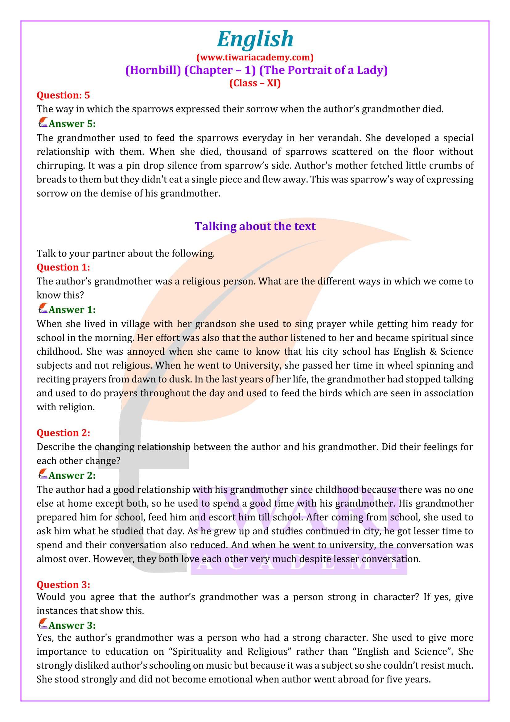 NCERT Solutions for Class 11 English Hornbill Chapter 1