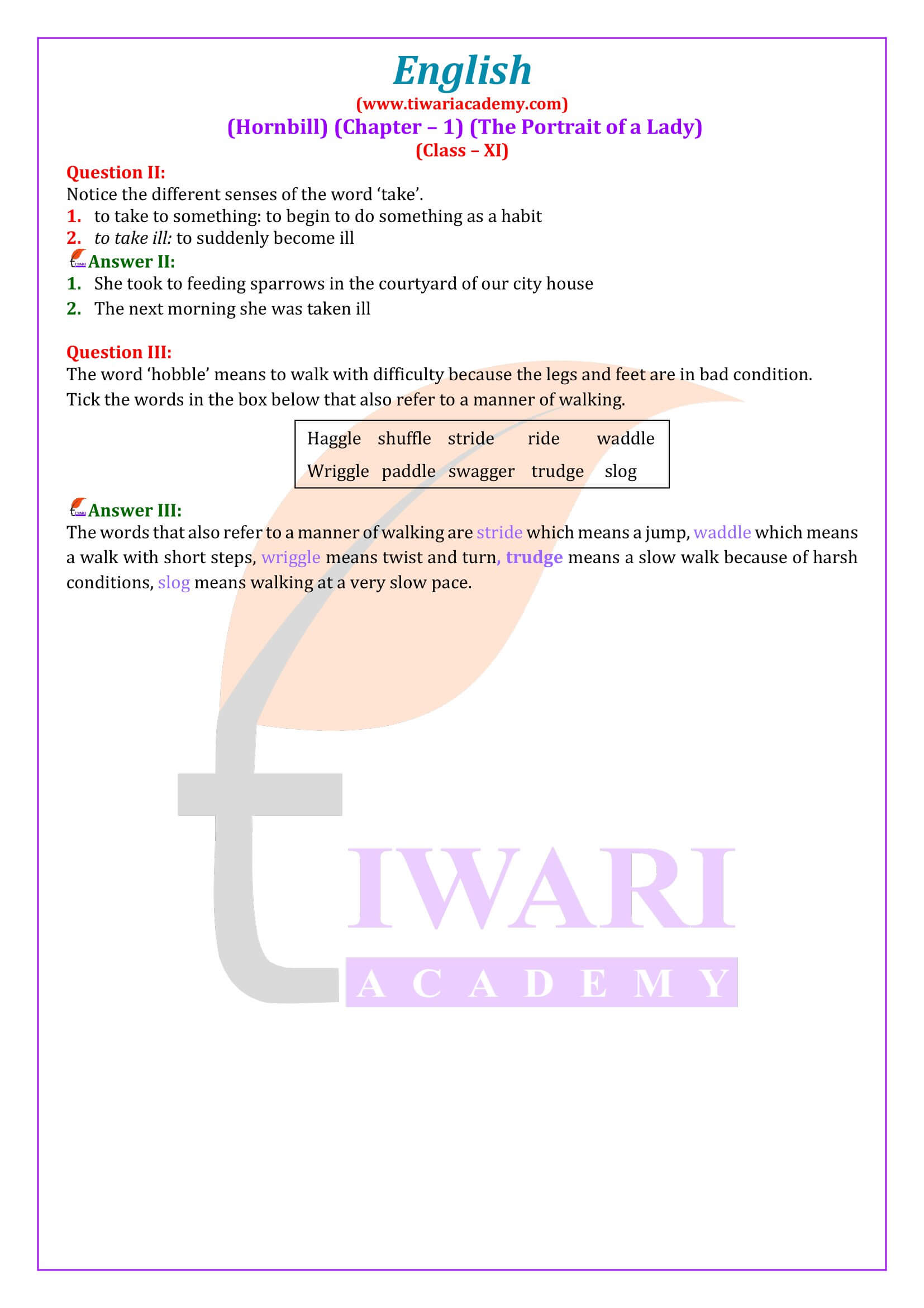 Class 11 English Hornbill Chapter 1 Answers