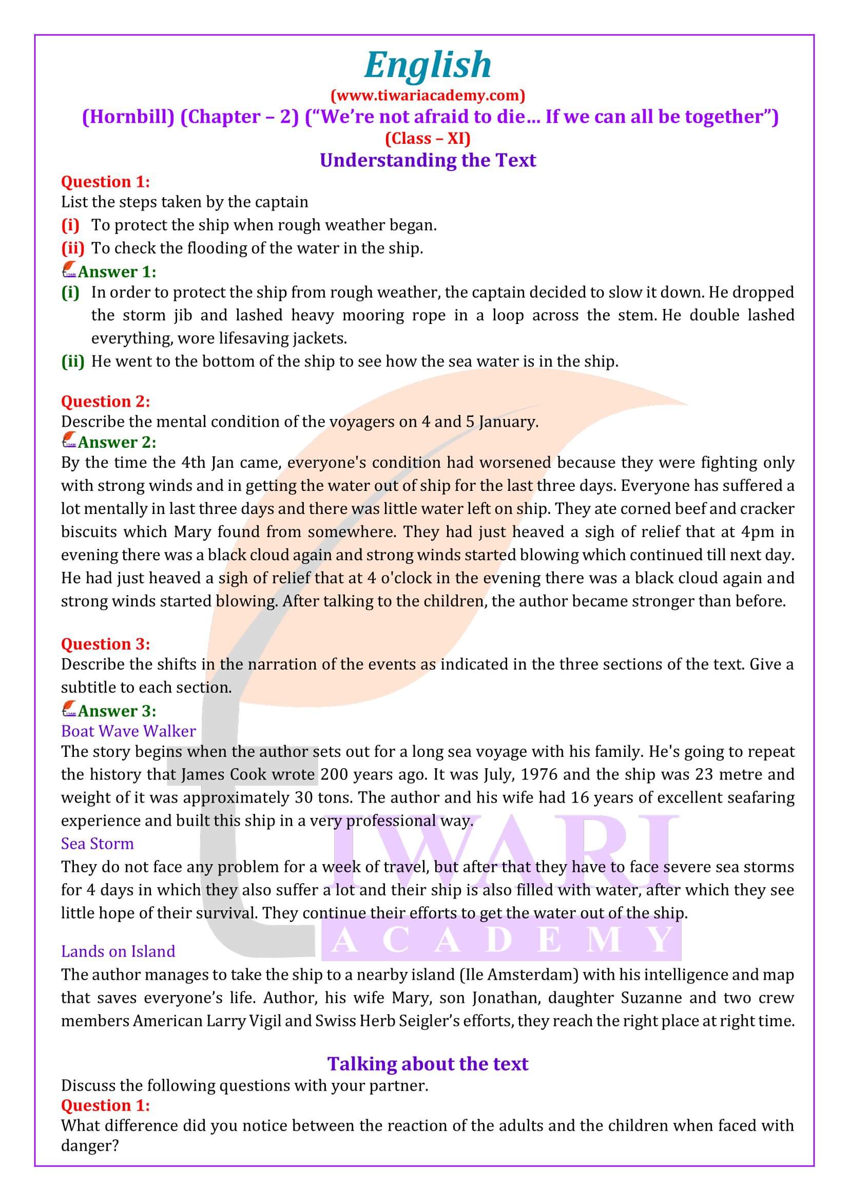 NCERT Solutions for Class 11 English Hornbill Chapter 2