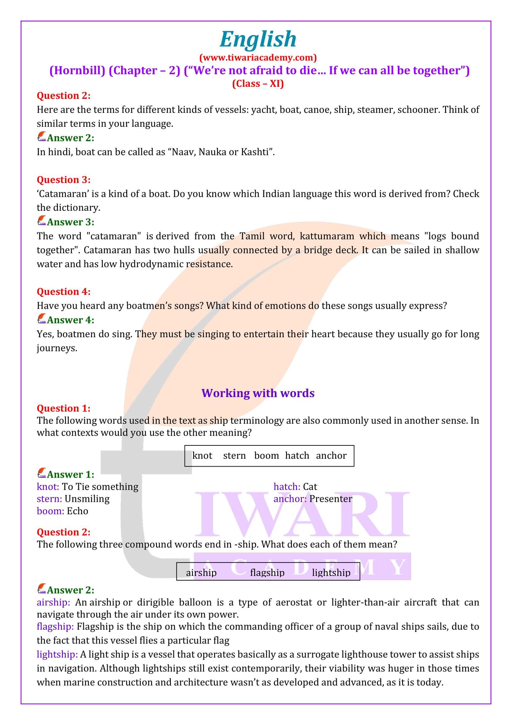 NCERT Solutions for Class 11 English Hornbill Chapter 2