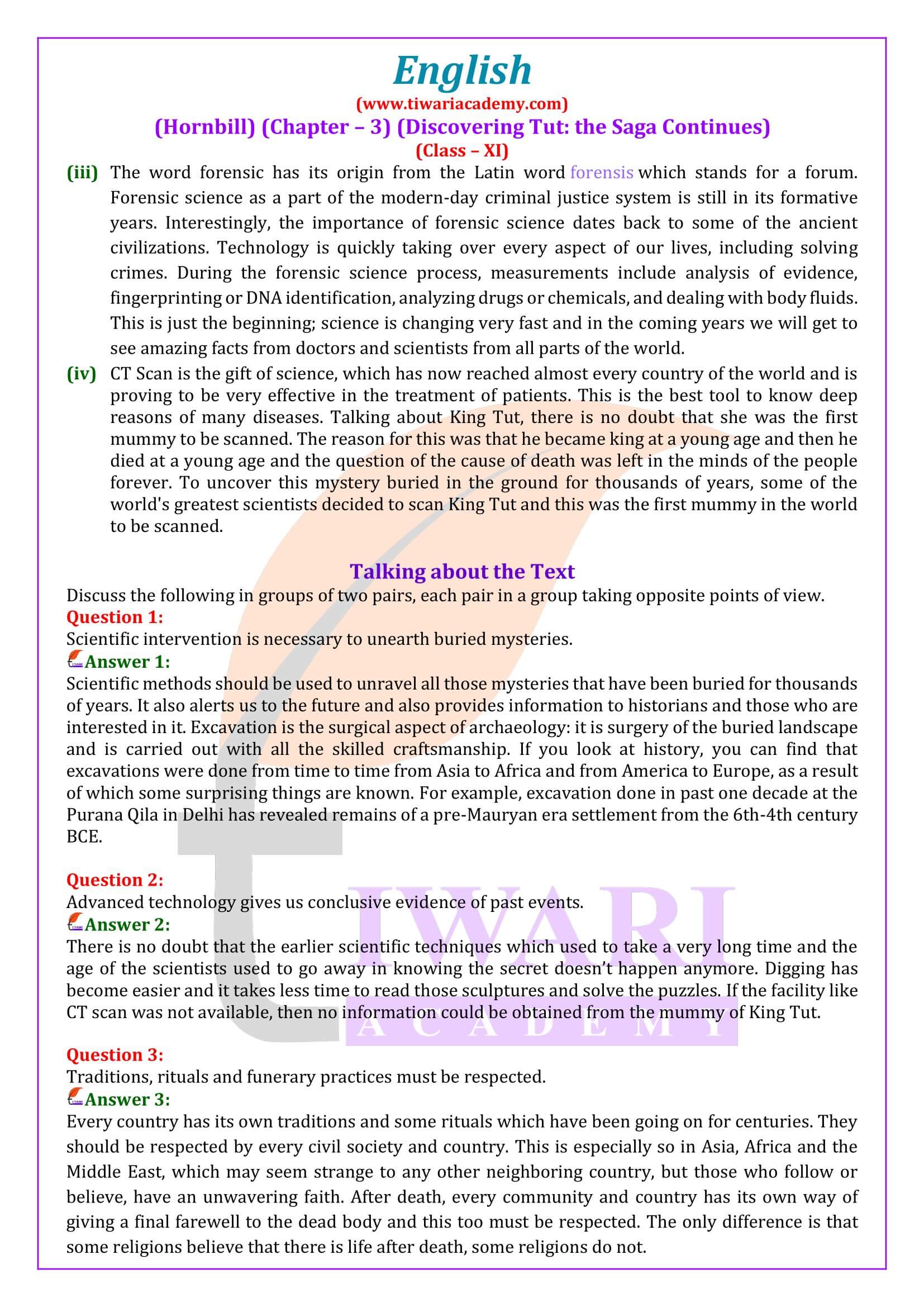 NCERT Solutions for Class 11 English Hornbill Chapter 3