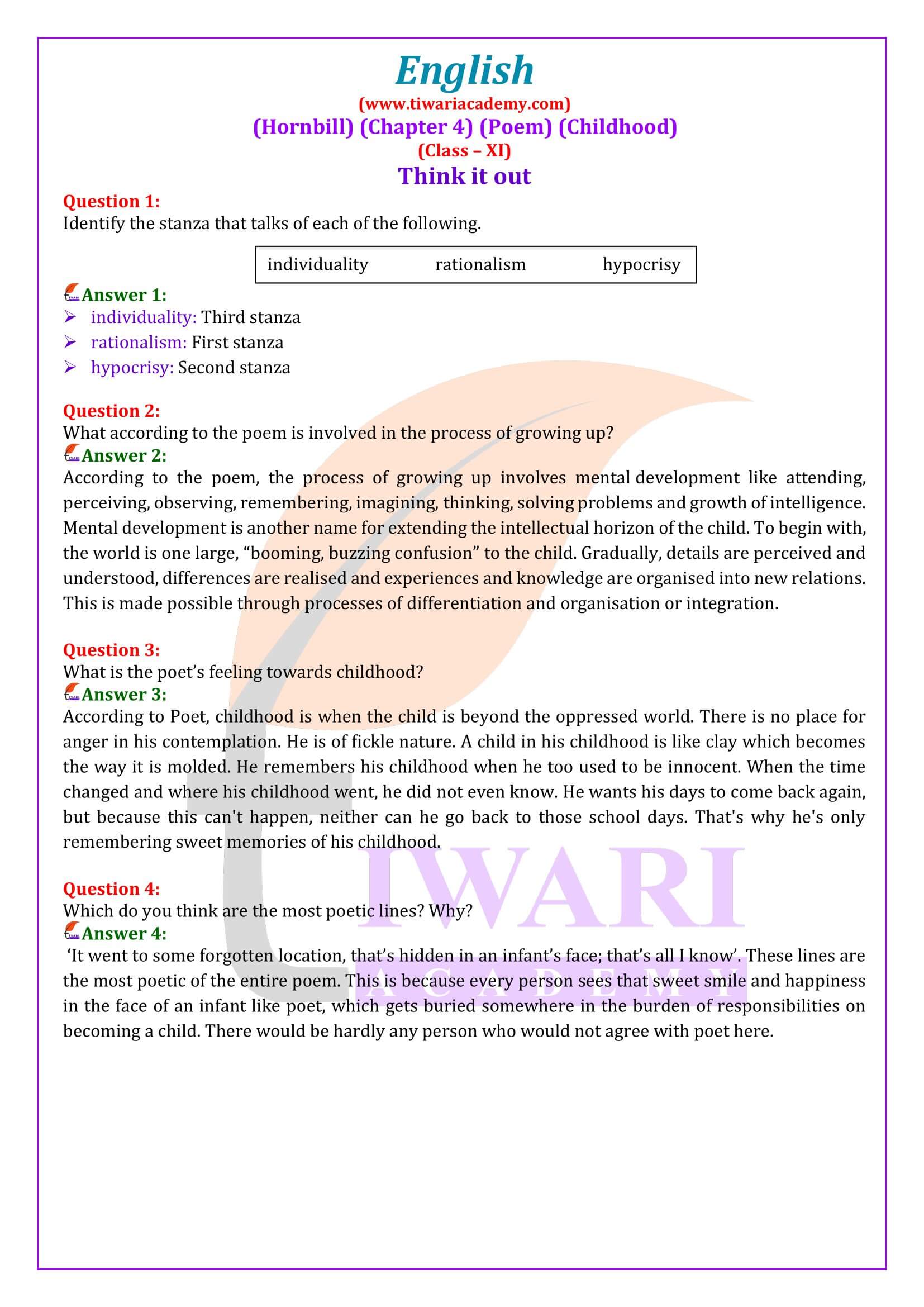 Class 11 English Hornbill Chapter 4 Answers