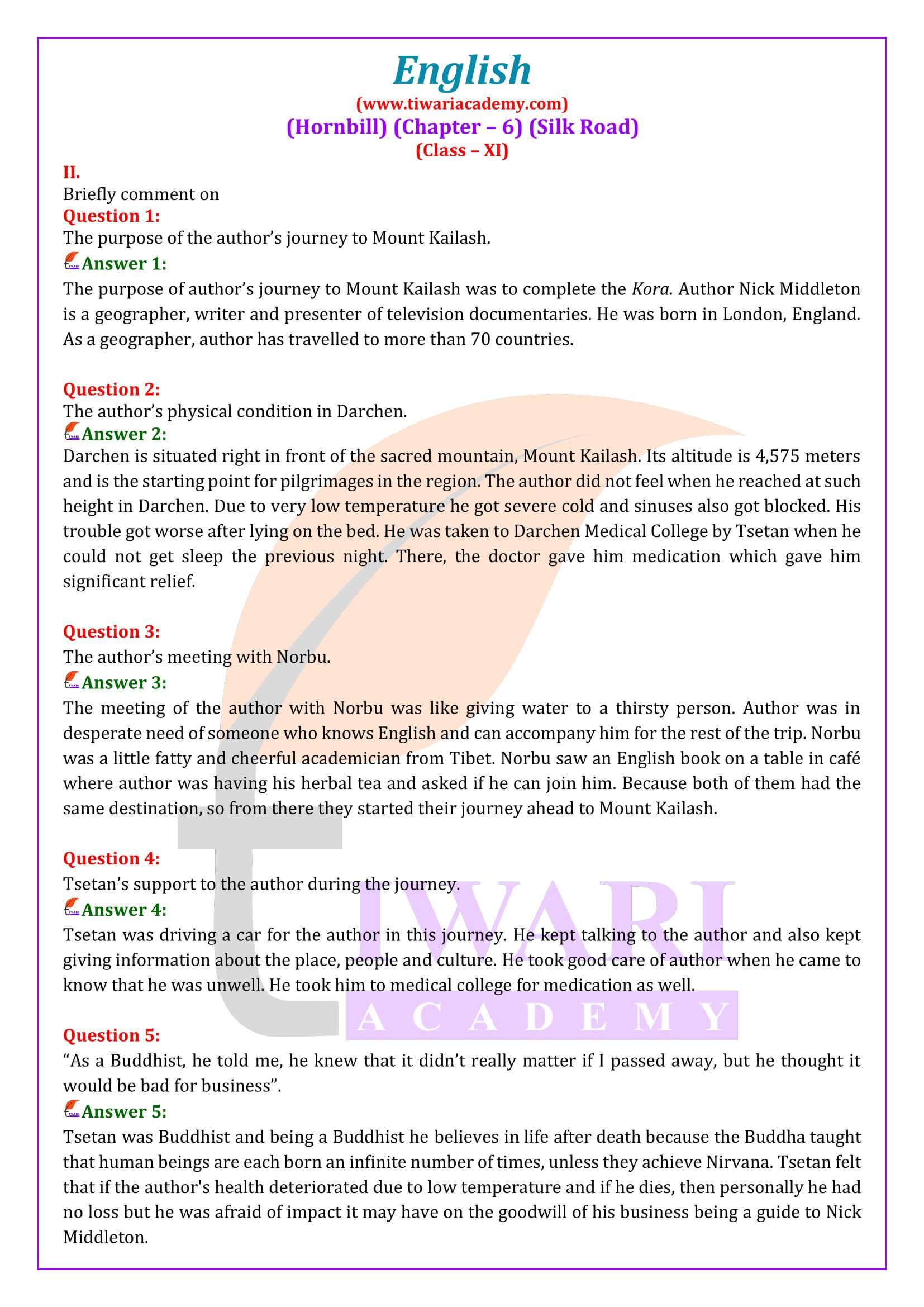 NCERT Solutions for Class 11 English Hornbill Chapter 6
