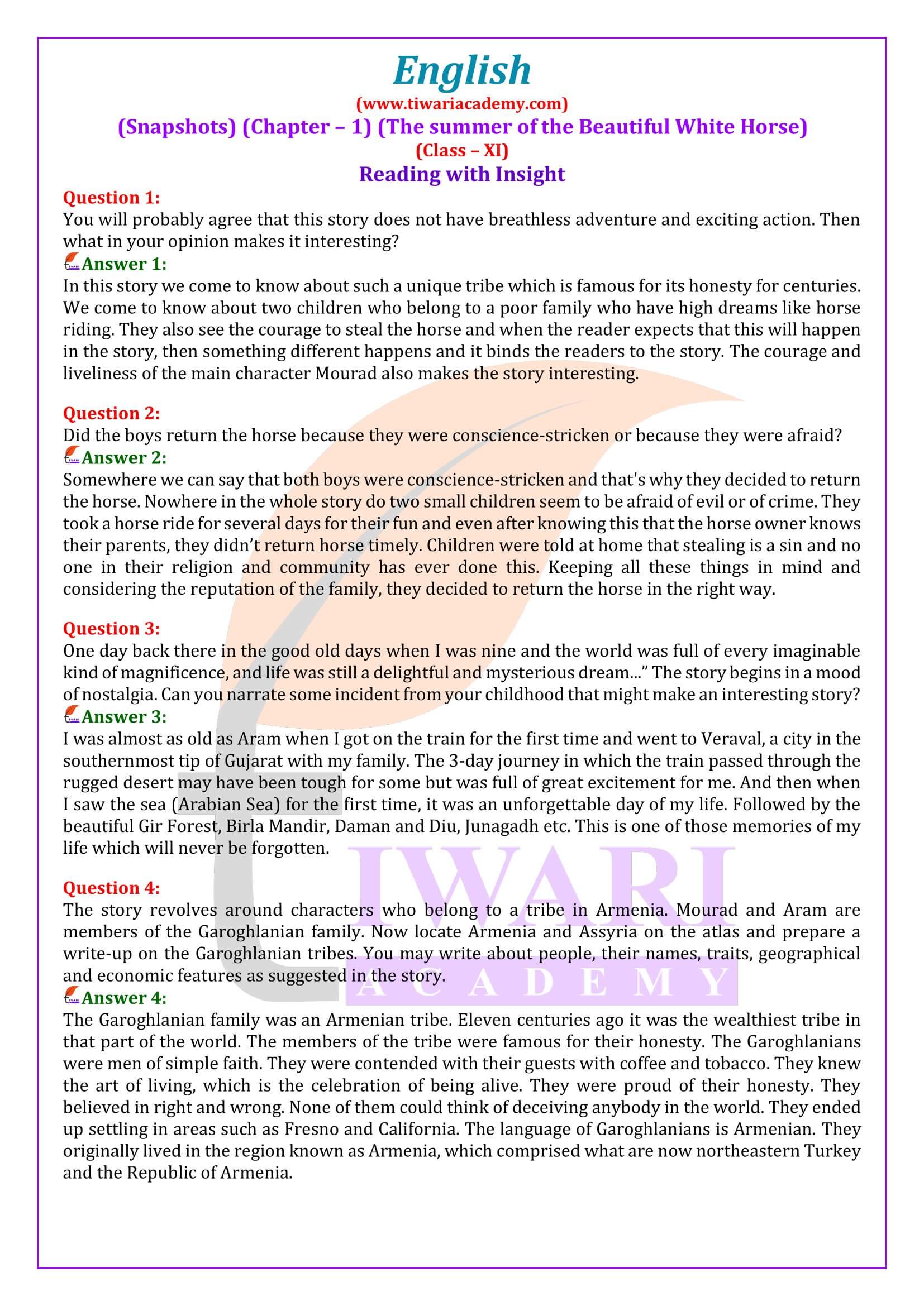NCERT Solutions for Class 11 English Snapshots Chapter 1