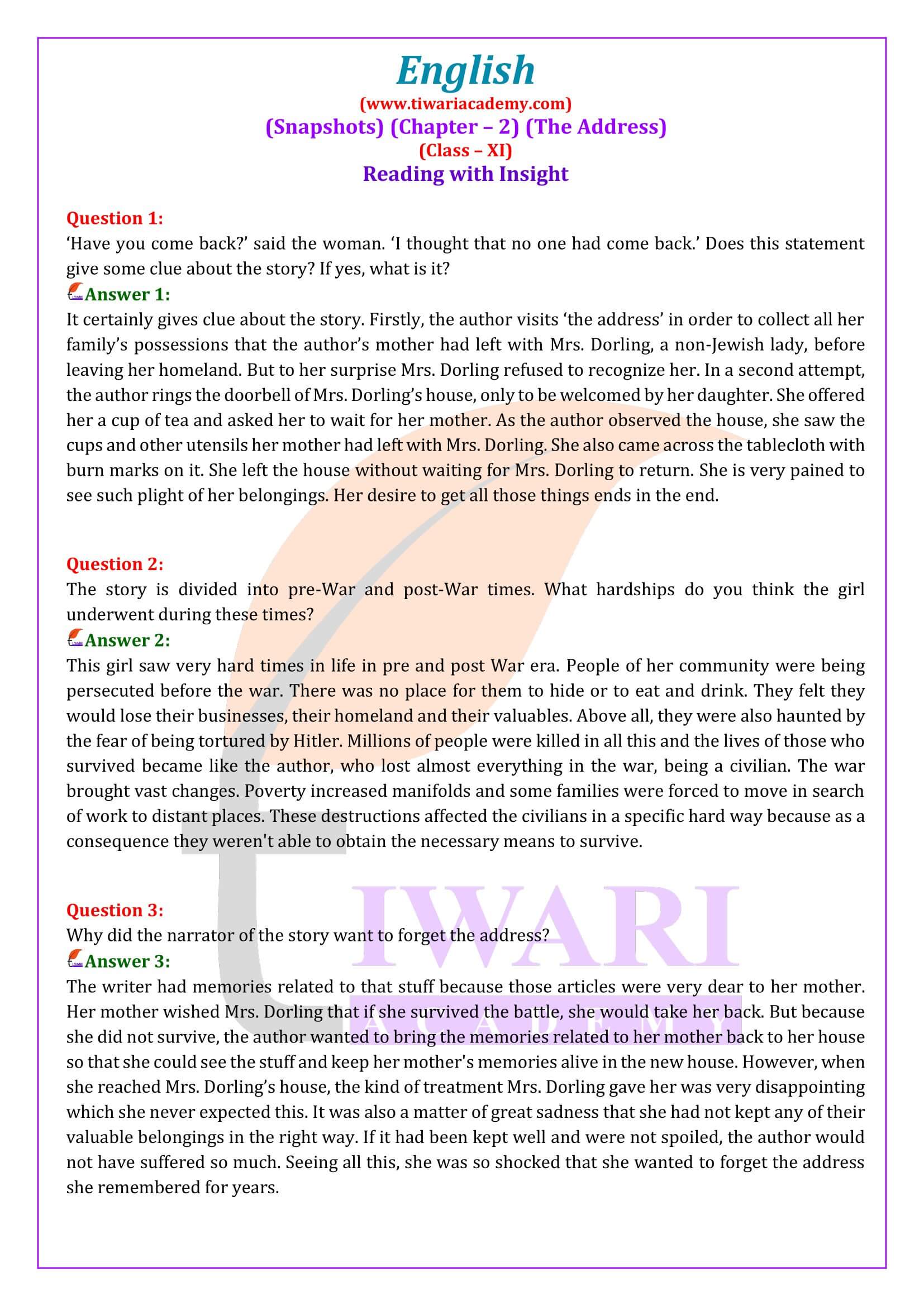 Class 11 English Snapshots Chapter 2 The Address