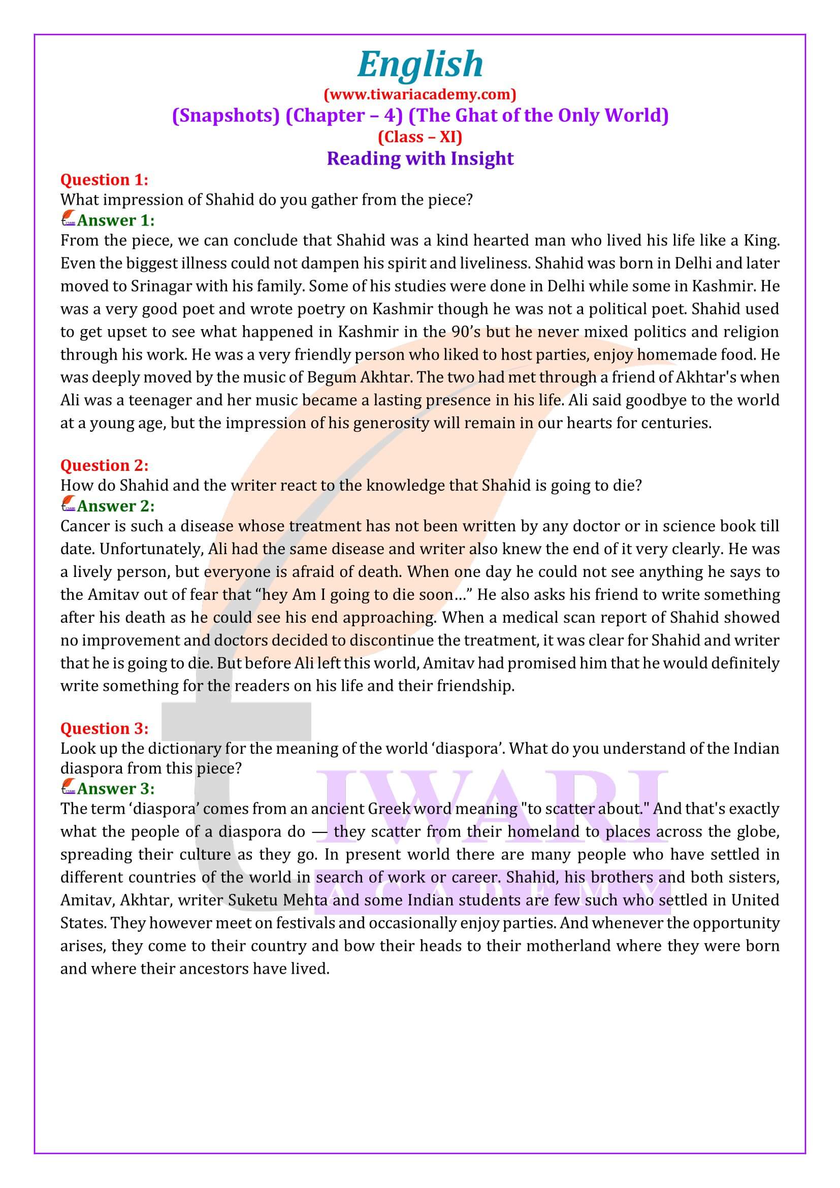 NCERT Solutions for Class 11 English Snapshots Chapter 4 The Ghat of the Only World