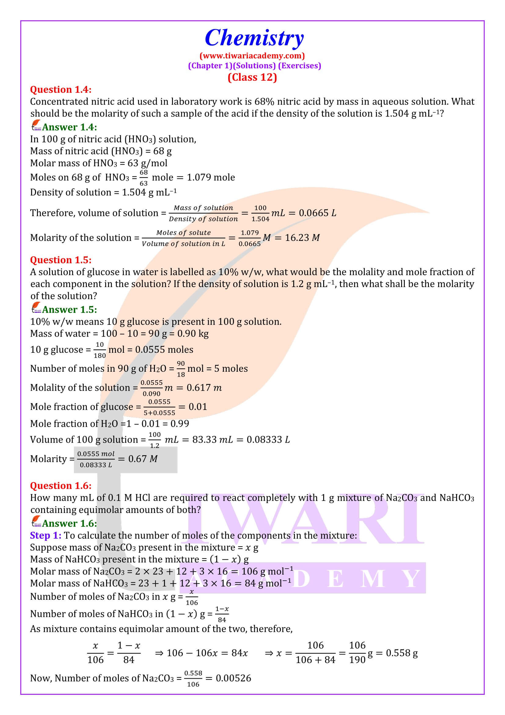 Class 12 Chemistry Chapter 1 Answers