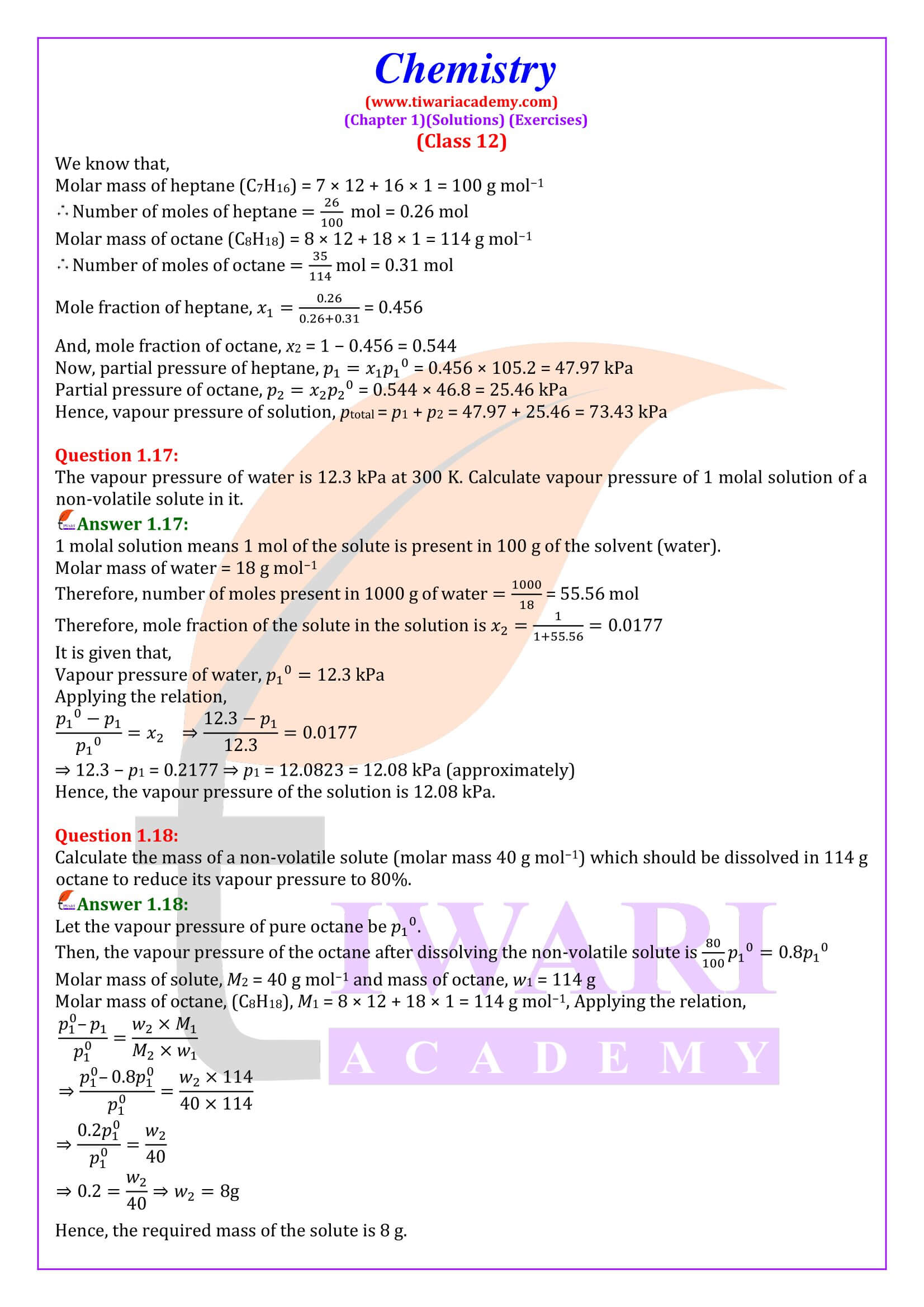 Class 12 Chemistry Chapter 1 Question Answers guide