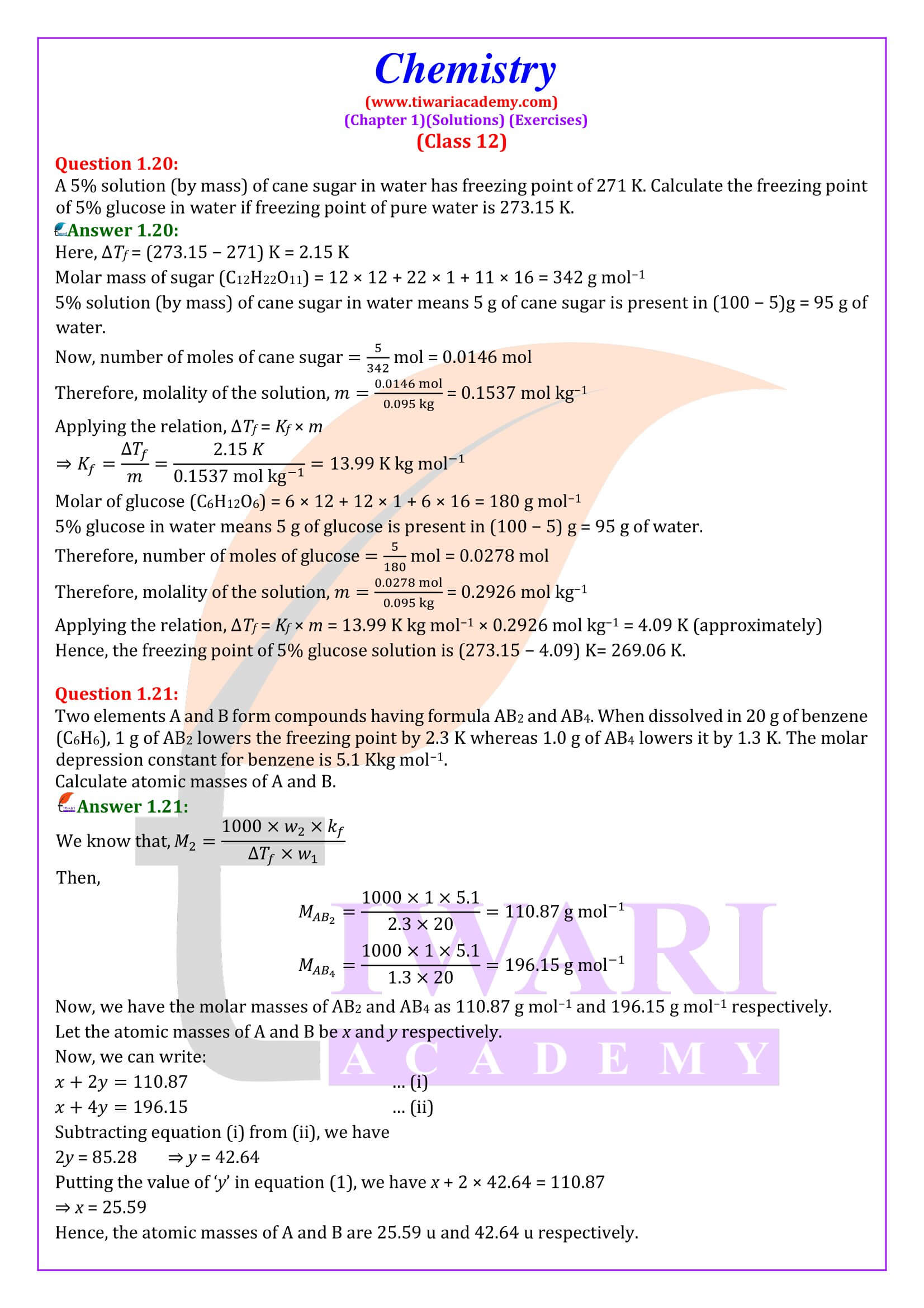 NCERT Solutions for Class 12 Chemistry Chapter 1 in English Medium