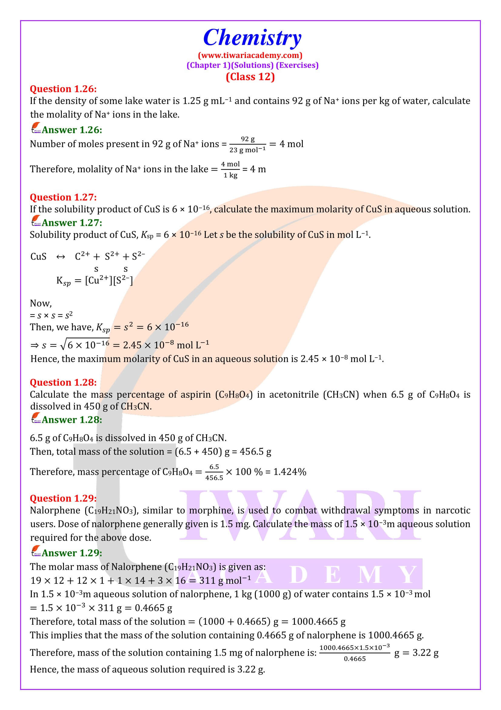 NCERT Solutions for Class 12 Chemistry Chapter 1 Exercises