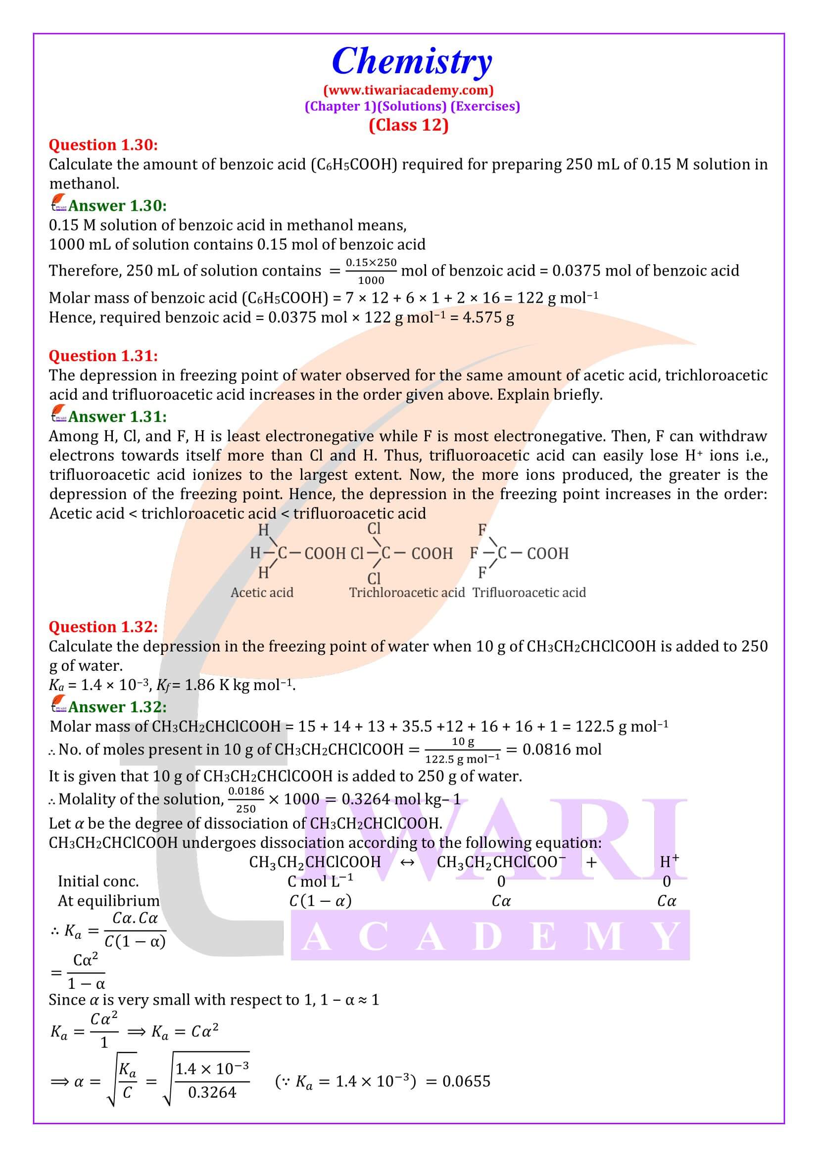NCERT Solutions for Class 12 Chemistry Chapter 1 Exercise answers