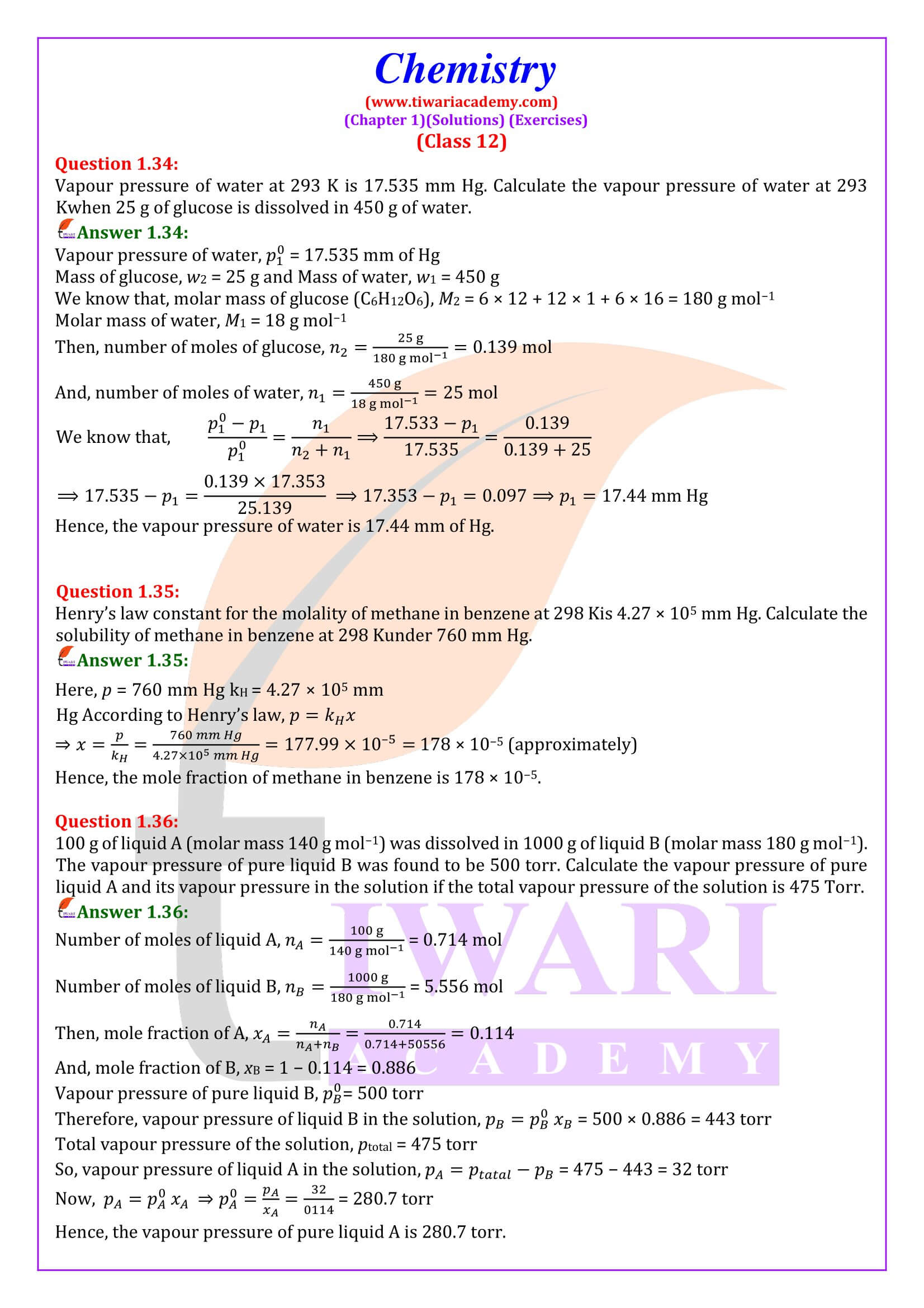 NCERT Class 12 Chemistry Chapter 1 Solutions