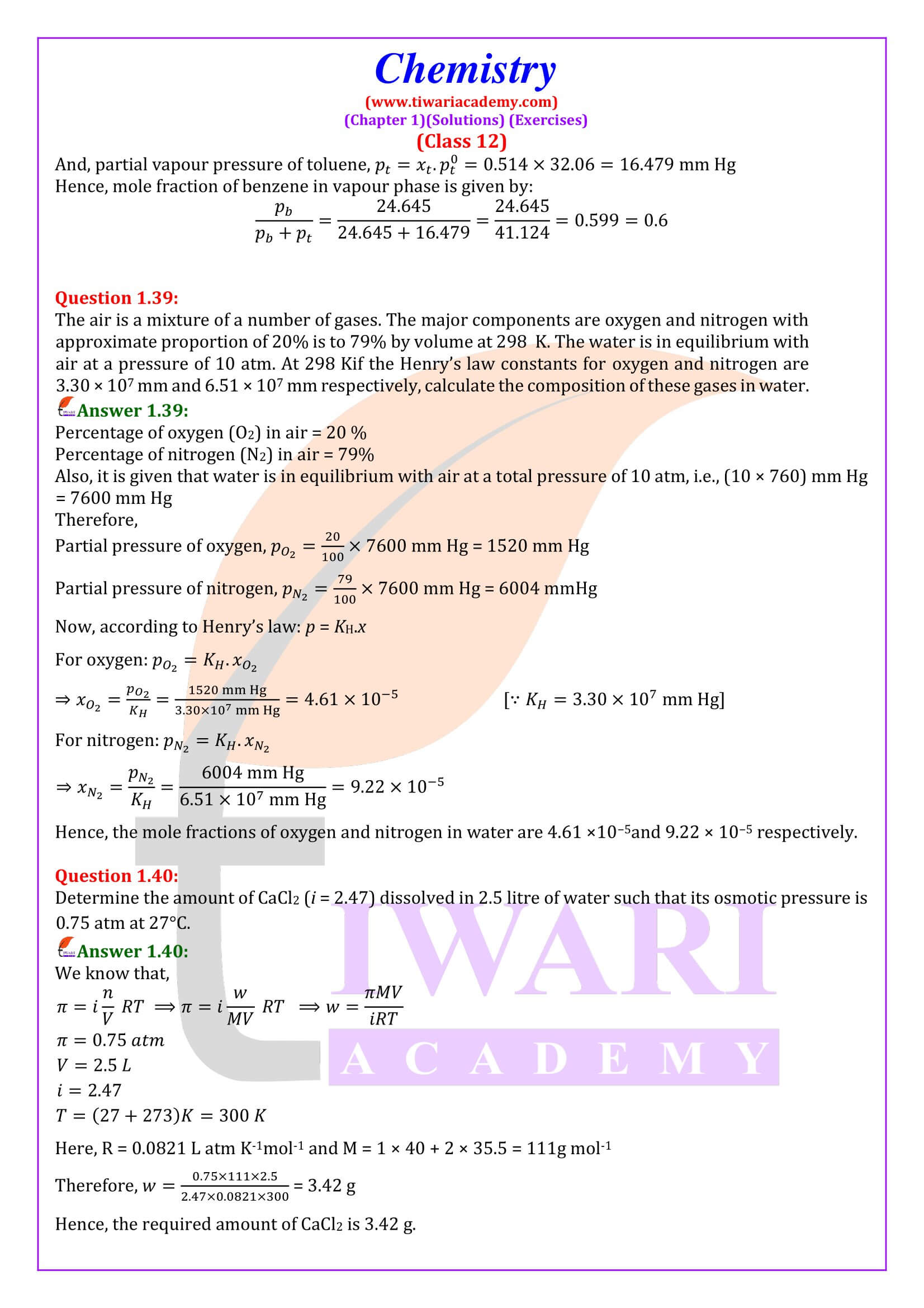 NCERT Class 12 Chemistry Chapter 1 Exercise Answers guide