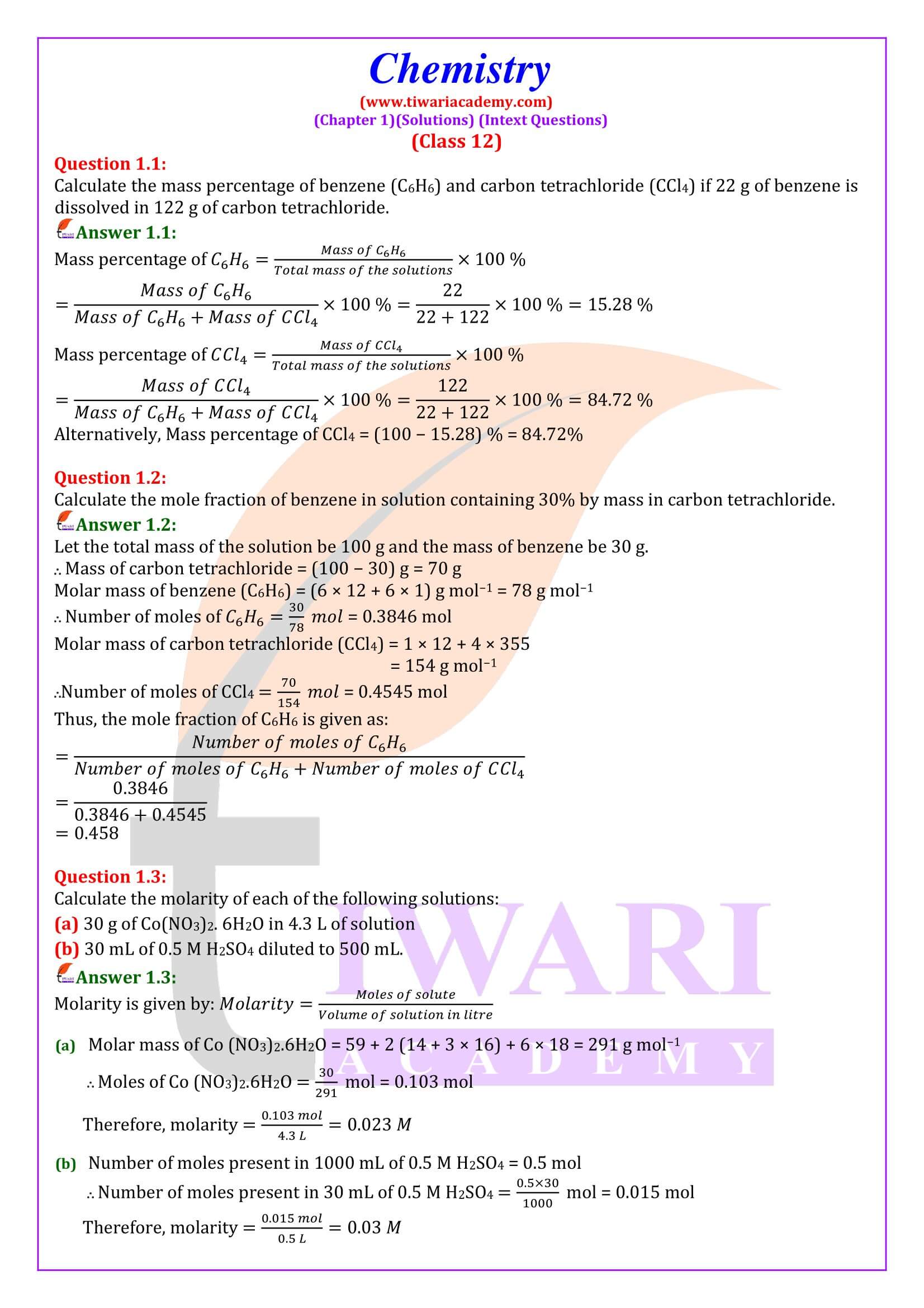 NCERT Class 12 Chemistry Chapter 1 Intext