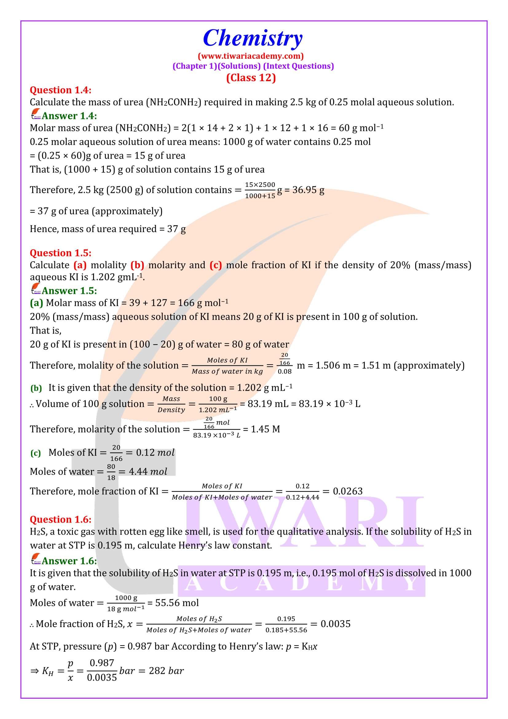 NCERT Class 12 Chemistry Chapter 1 Intext Answers