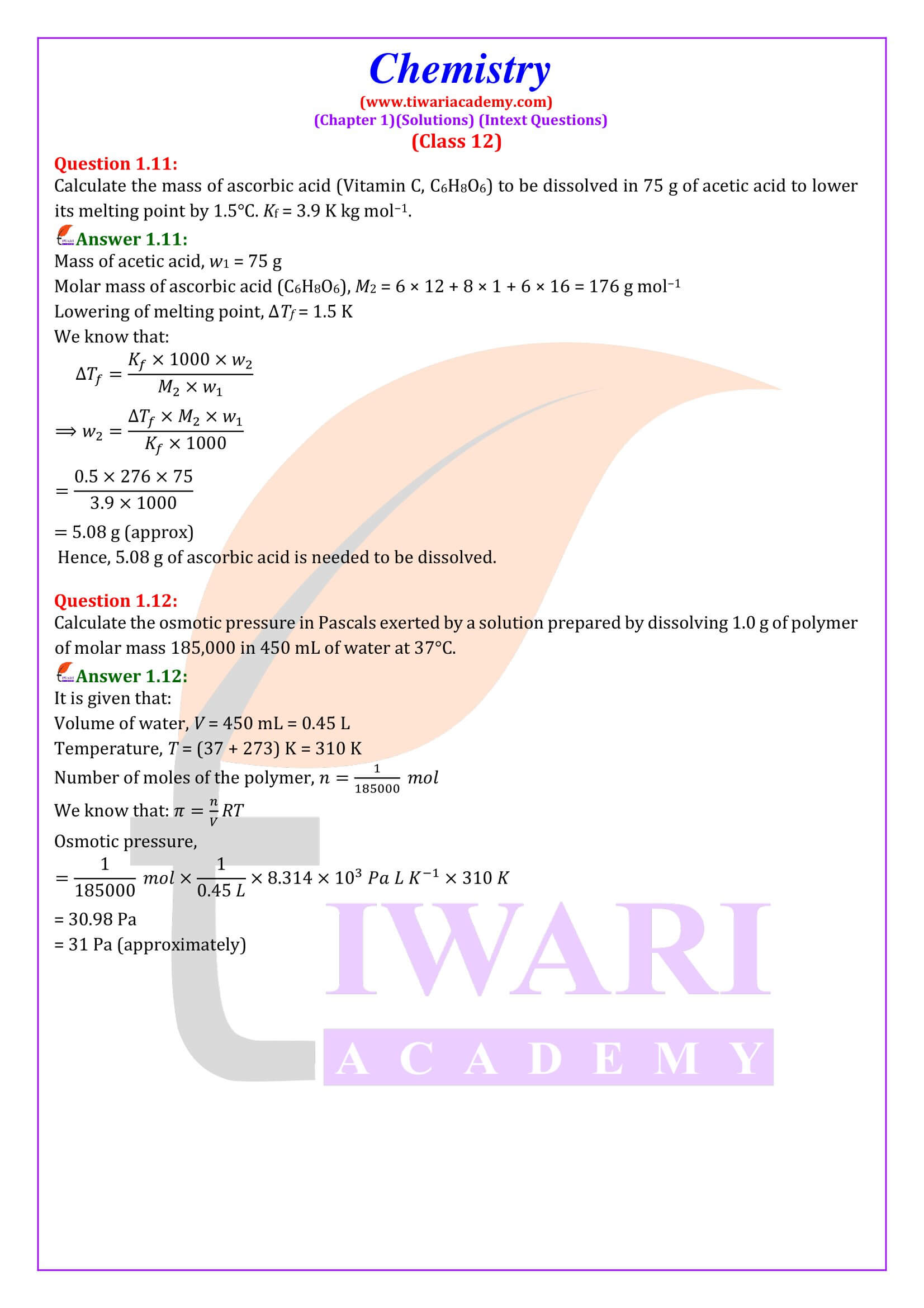 NCERT Class 12 Chemistry Chapter 1 Intext solutions