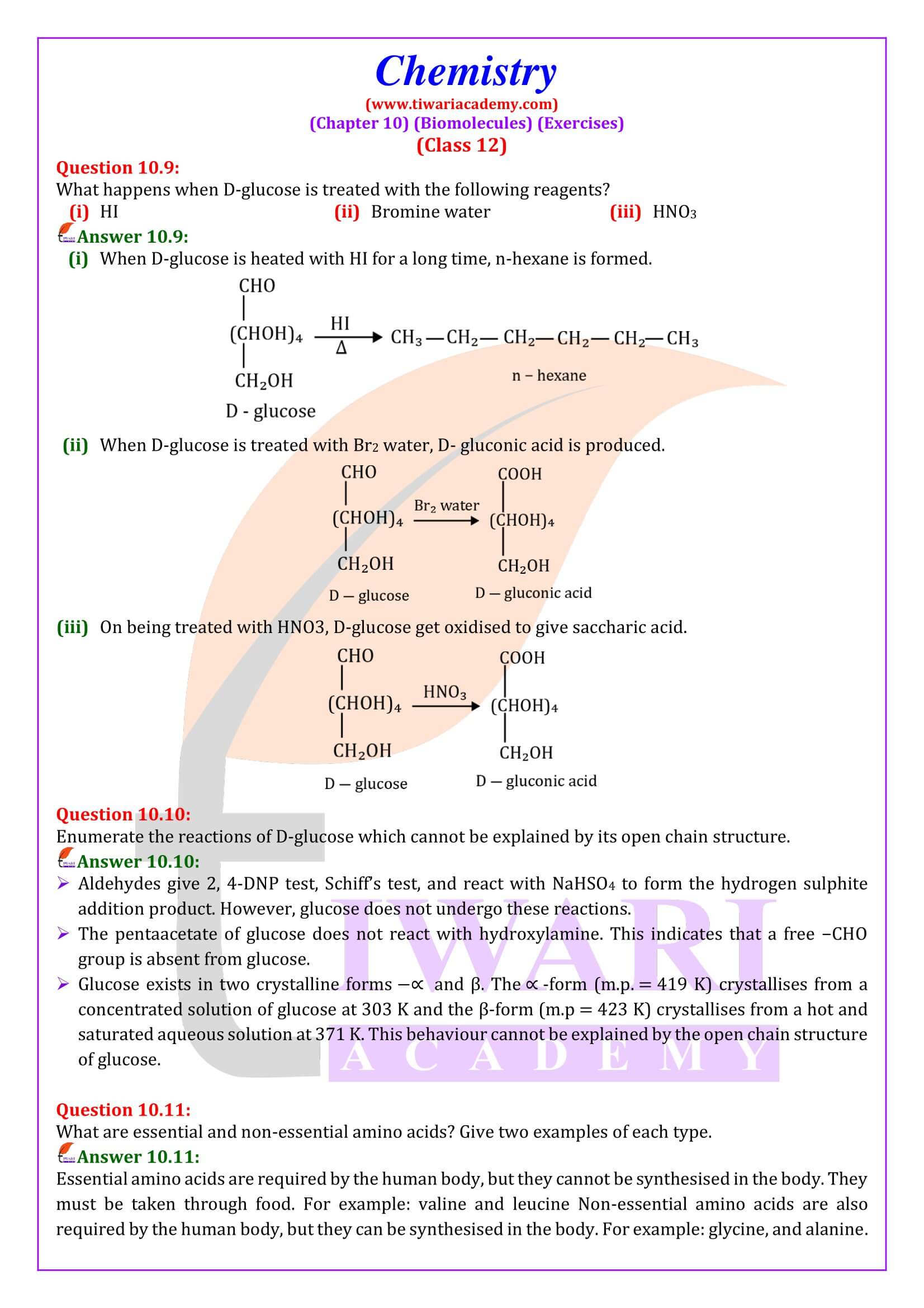 NCERT Solutions for Class 12 Chemistry Chapter 10 Exercises